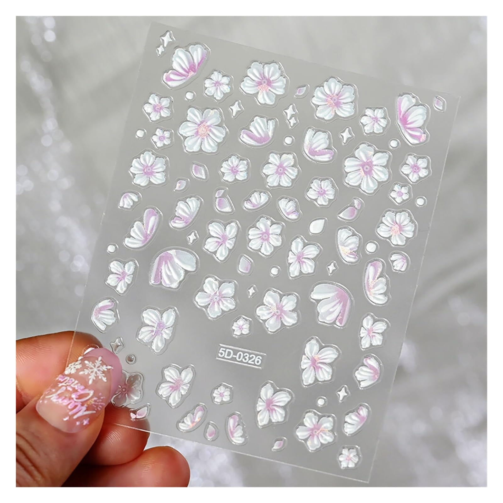 10pcs Pink Purple Aurora Shell Butterfly Nail Stickers Shiny 3D Butterflies Decals 8 * 10cm Adhesive(Multi)