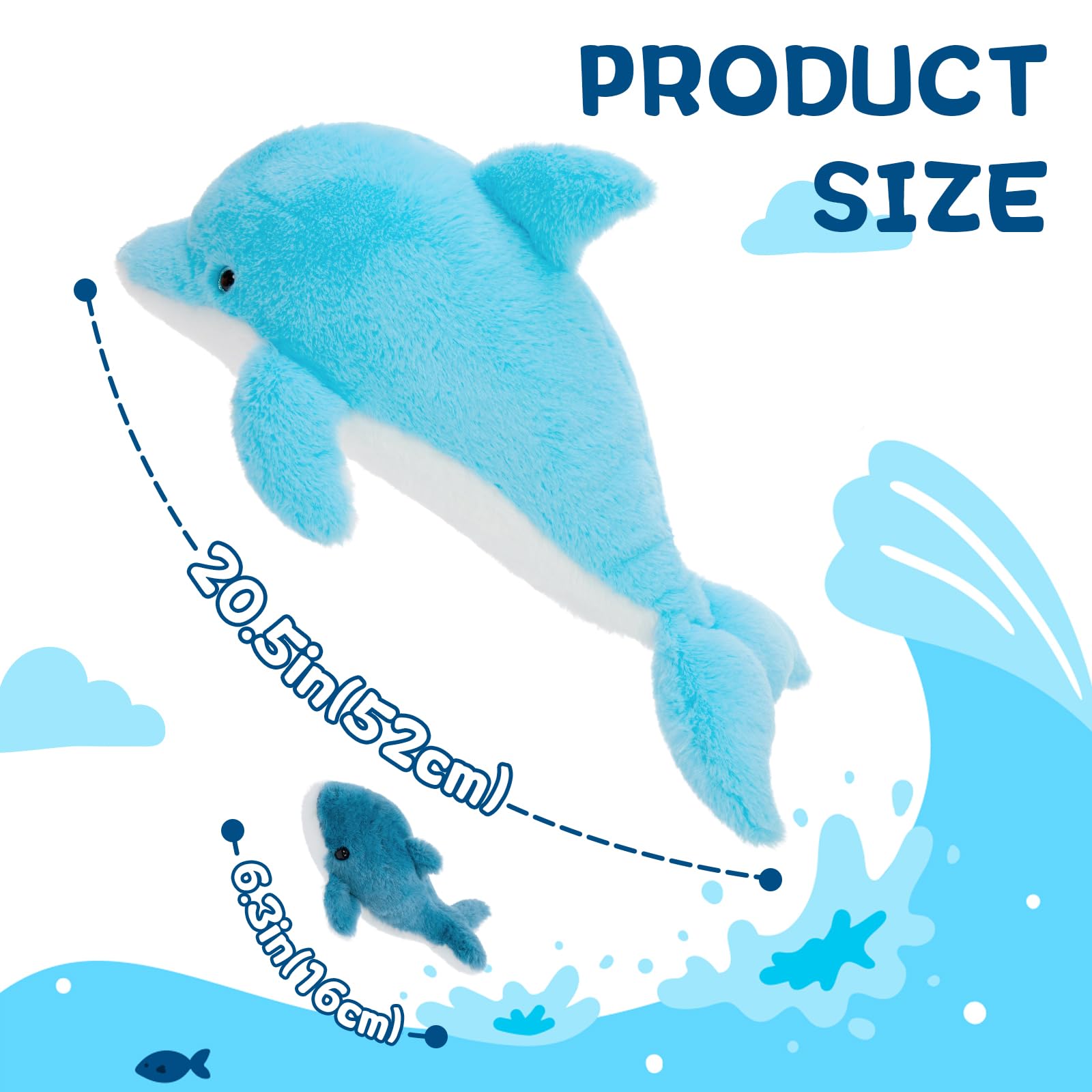 MorisMos 5 stücke Delphin Plüschtier groß Set, 52cm riesen blau süßes kuschel Delfin Kuscheltier XXL mit 4 Babys im Bauch, Blauer Fisch Dolphin Freund Geburtstag Weihnachten Geschenk für Kinder - 3