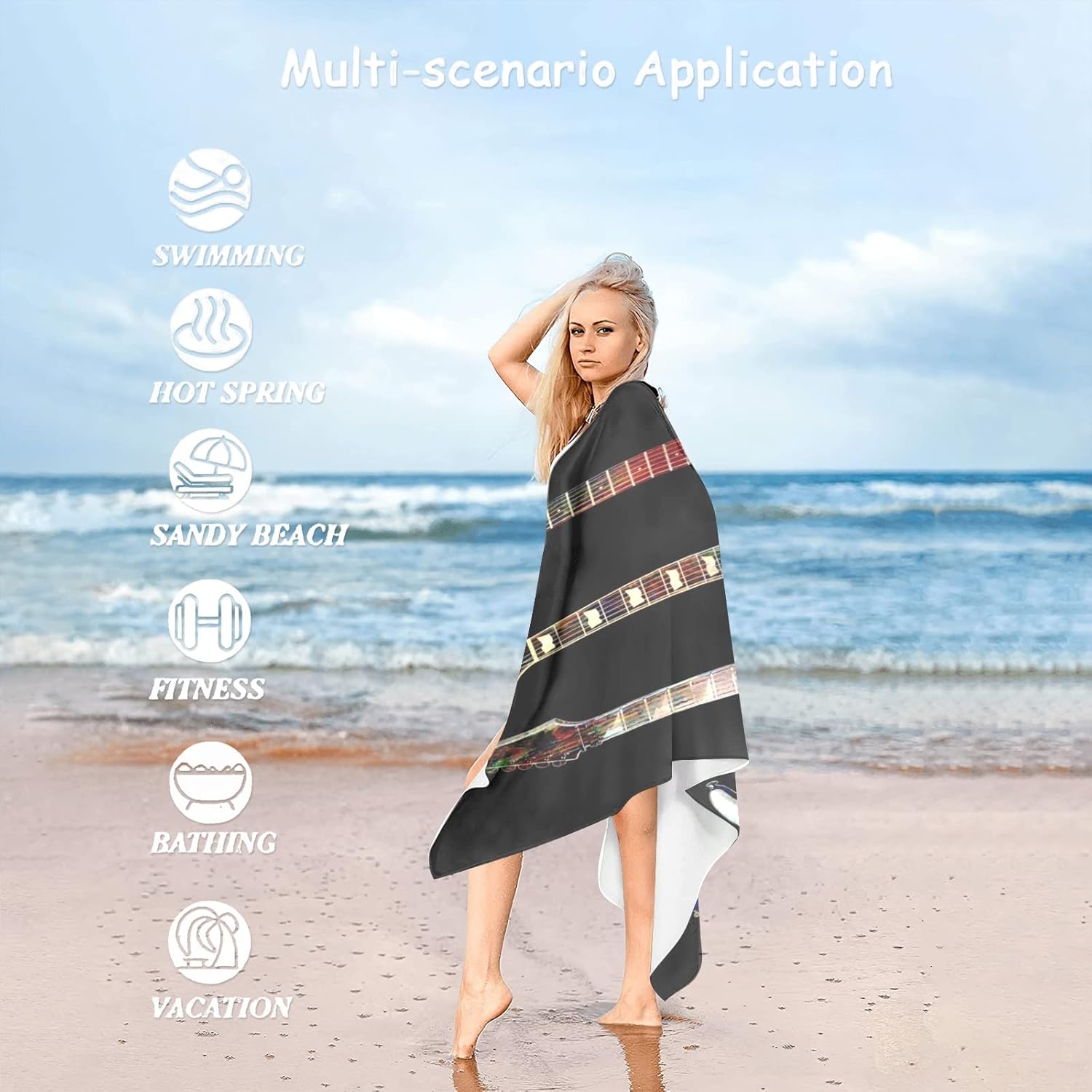 Cool Music Guitar Personalized Beach Towel for Kids Adult,Custom Pool Bath Towels for Women Men Girl Boy Shower Gift 60 X 30 Inch