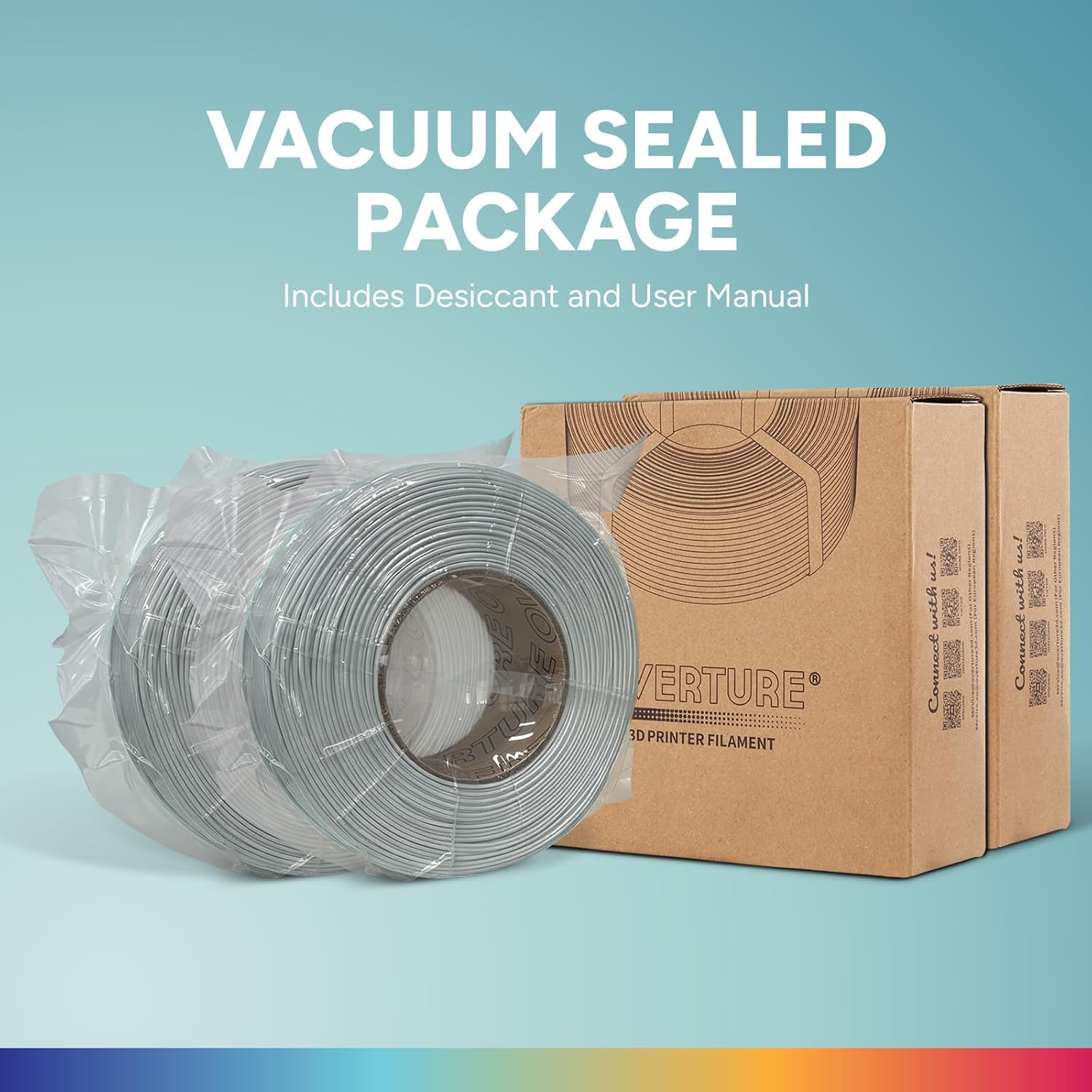 OVERTURE 2KG Bundle PLA Filament Refill 1.75mm 3D Printer Filament, 2 Pack 1kg (2.2lb) Refilament for Bambu Lab Reusable Spool, Accuracy +/- 0.02 mm, Fit Most FDM 3D Printers (Light Gray*2)