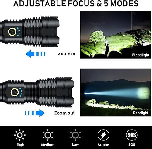 Miniatura 4 de Alifa Linternas LED de alta luminosidad 180000 recargables Xhp3605 linterna LED súper brillante linternas tácticas potentes impermeables con zoom 5
