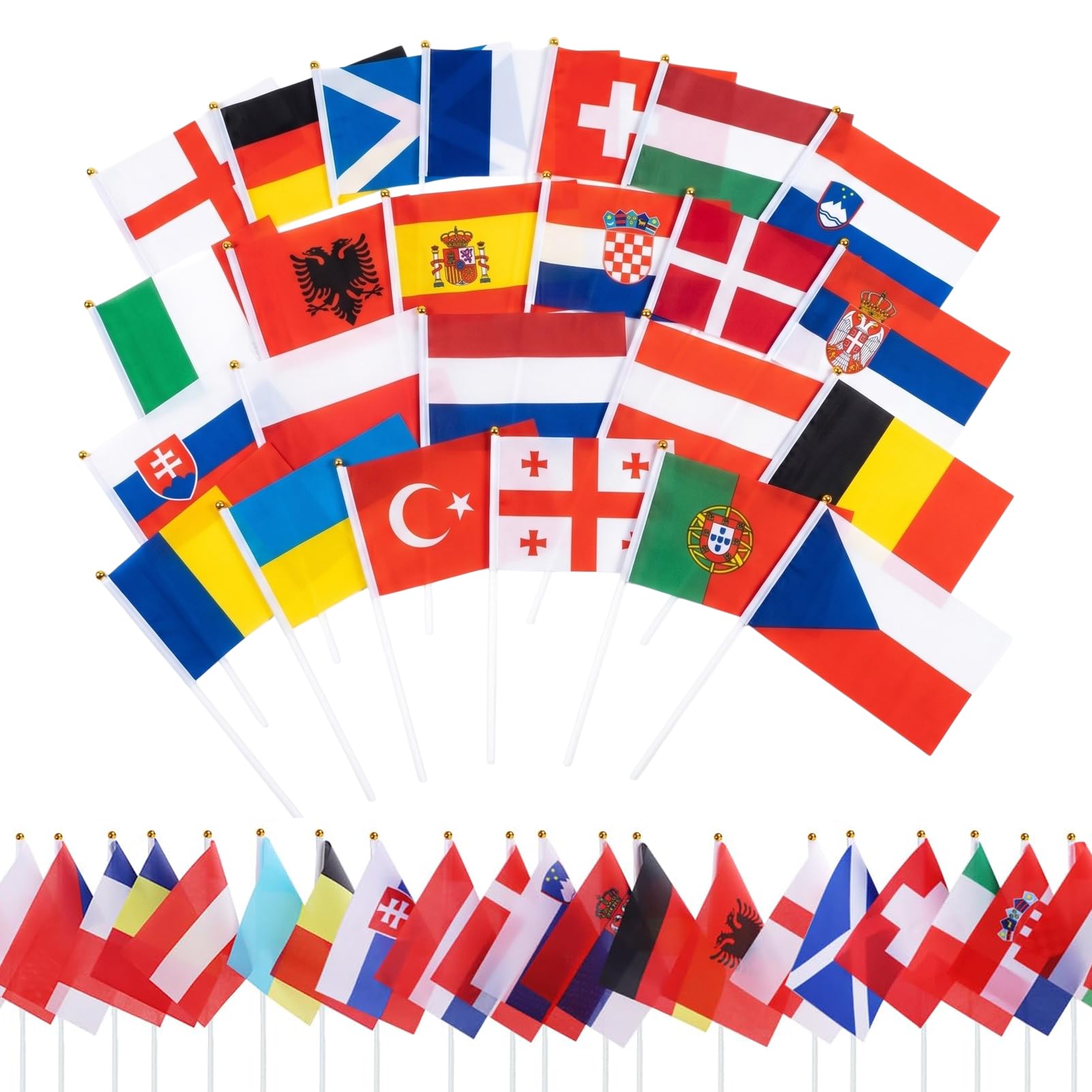24pcs European Flags on Sticks, Handheld Double Sided Eurovision Party Flags, Small Country Banners for Themed Football Parties, International Events (14x21cm, 30cm Pole)