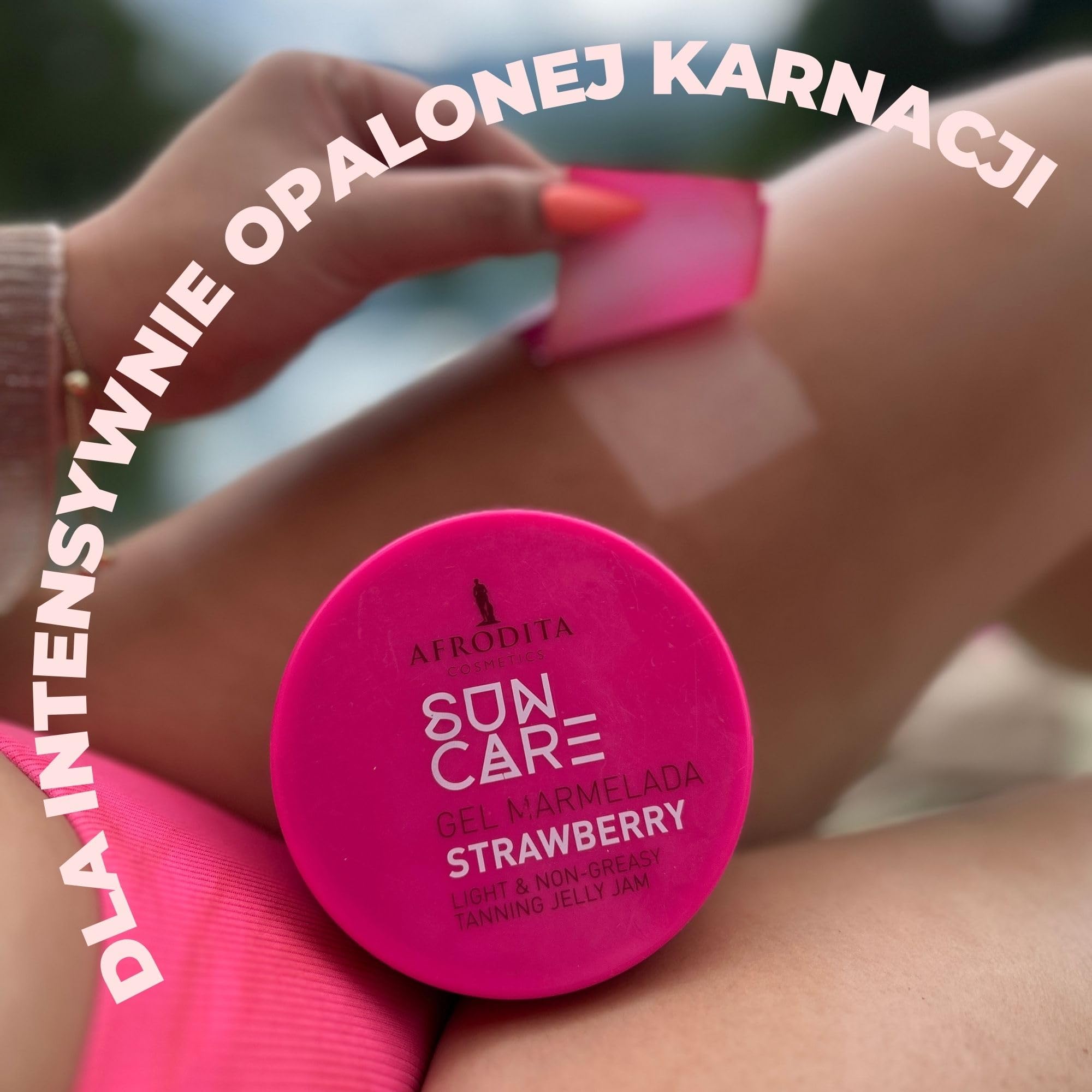 Afrodita Cosmetics Sun Care Żel truskawkowy - wegański akcelerator opalania z ekstraktem z marchwi i olejem kokosowym, lekka, nietłusta konsystencja żelu do szybkiej i intensywnej letniej opalenizny