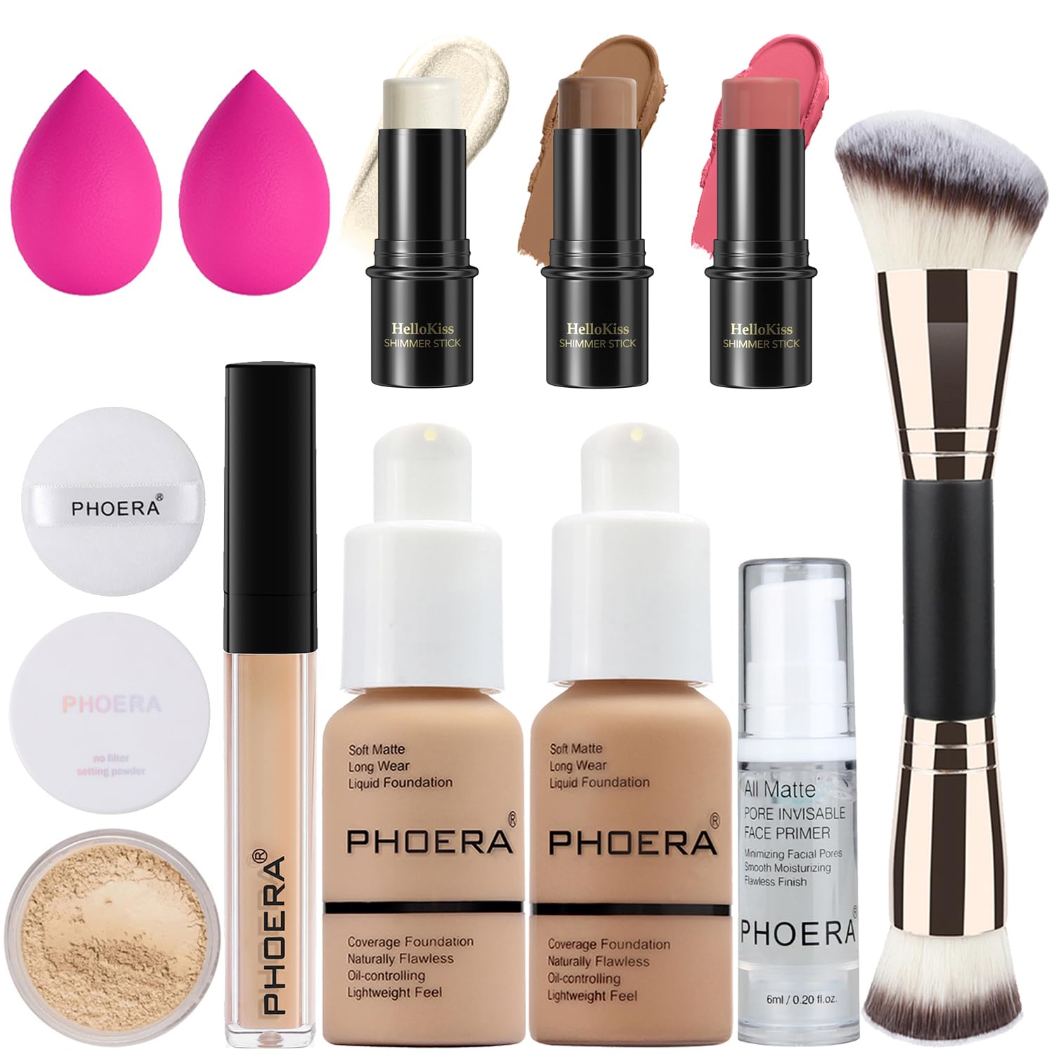 PHOERA Foundation,3 PCS Contour Stick Makeup Kit, Shades with Highlighter Stick, Blush Stick and Bronzer Contour Stick for Sculpt the Cheeks (104+105+