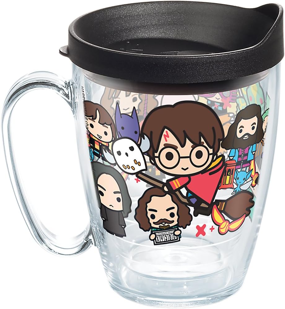Harry Potter - Group Charms Tumbler with Wrap and Black Lid 16oz Mug, Clear