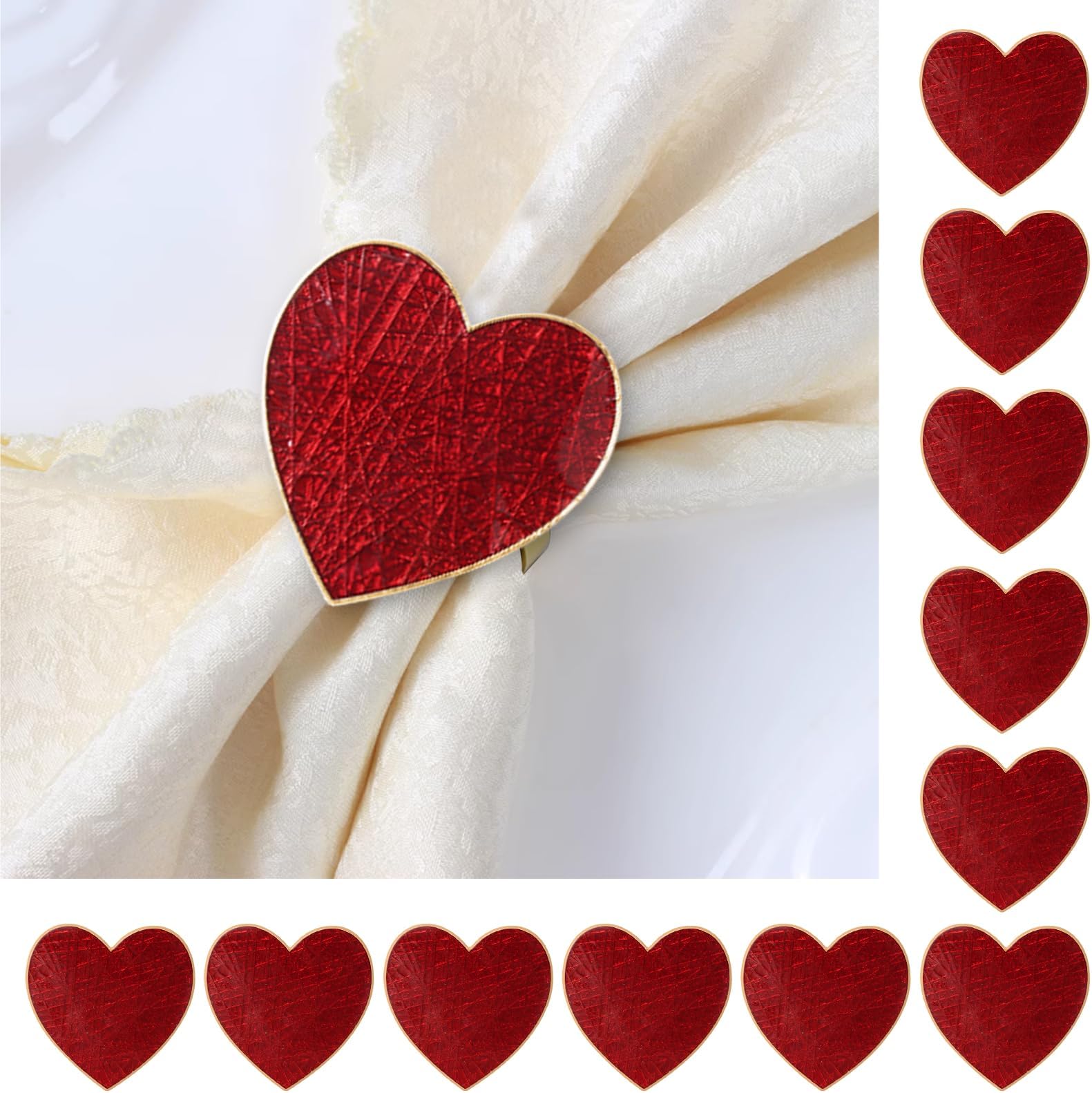 Valentine's Day Heart Napkin Rings Set of 12,Red Heart Napkin Rings Holders Buckle