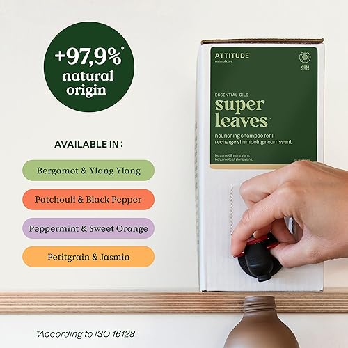 Miniatura 2 de ATTITUDE Recambio de champú hidratante, menta y naranja dulce, verificado por EWG con aceites esenciales, vegano y a base de plantas, para cabello