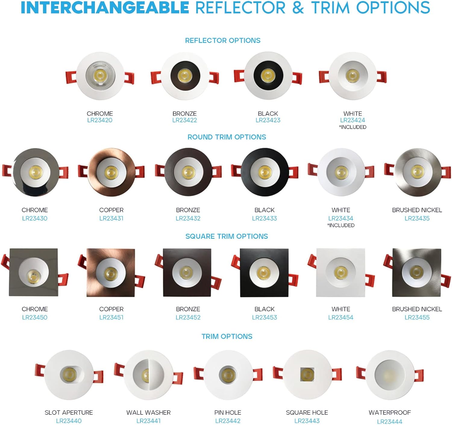 LUXRITE LED Recessed Light Interchangeable Reflector and Trim Options