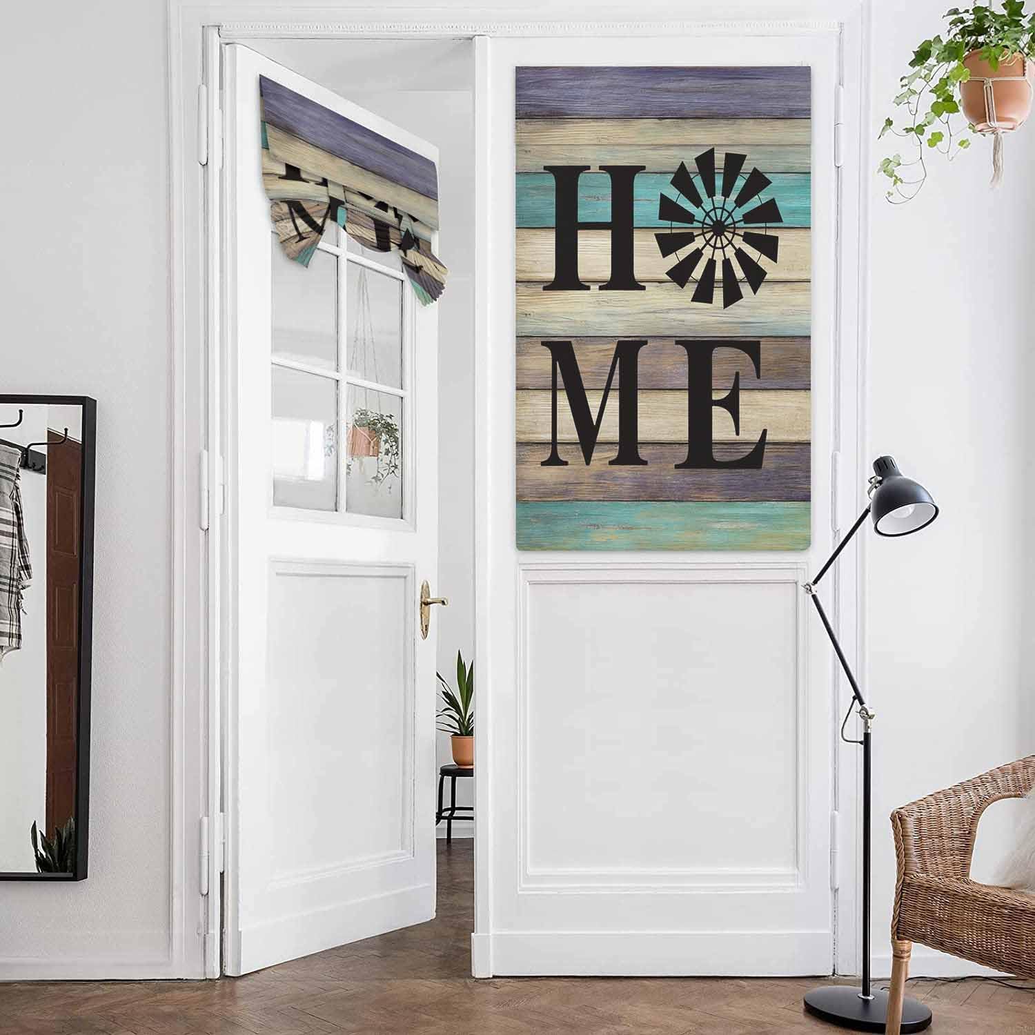 BEMIGO French Door Curtains for Windows, Vintage Wooden Front Door Window Curtains for Glass,Farmhouse Colorful Privacy Tie Up Blinds Thermal Insulated Shades 26 x 42 Inch