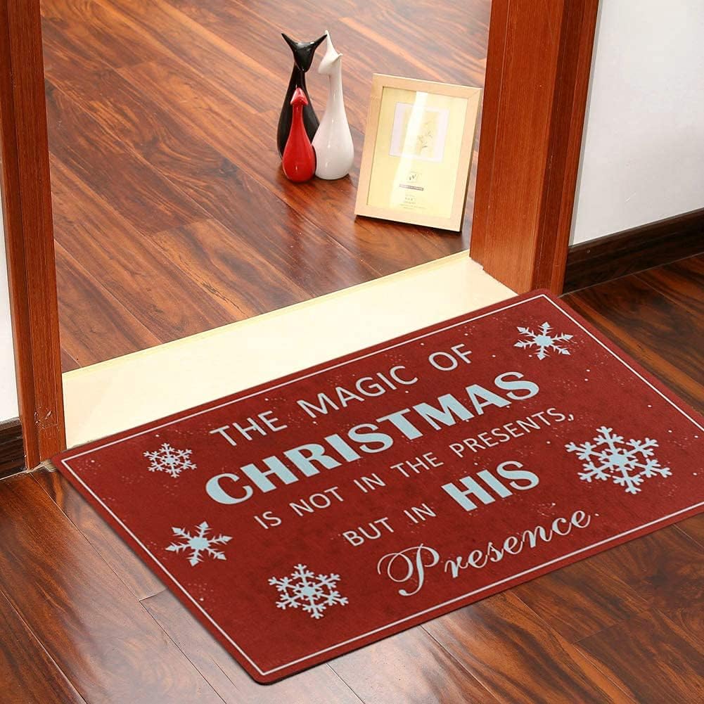 Christmas Doormat Red Holiday Door Mats Decorative Welcome Mat with Snowflake Outdoor Indoor Entrance Front Door Winter Seasonal Floor Mats Xmas Entryway Rugs Non Slip 17X29 Inches