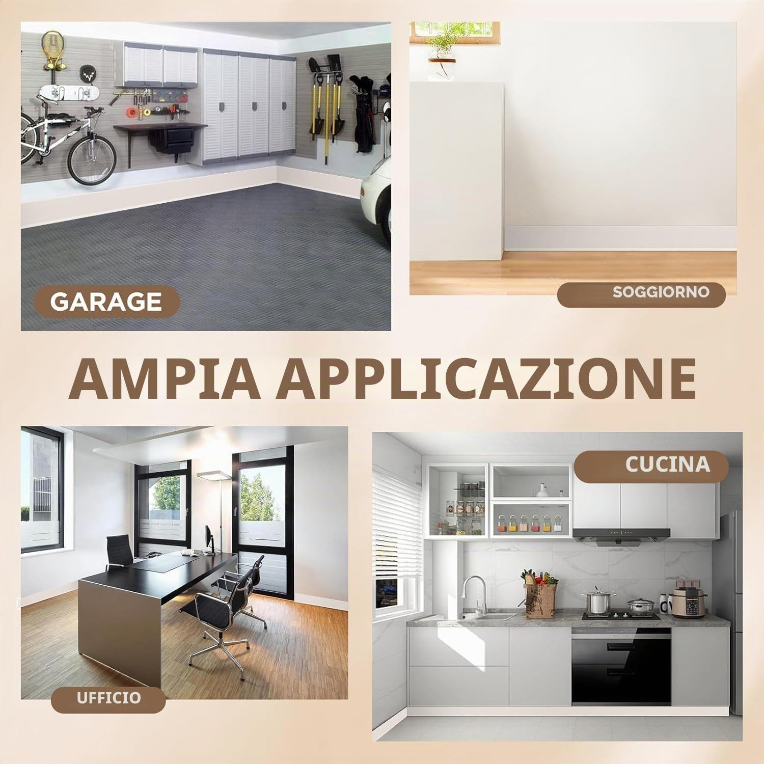 Battiscopa autoadesivo in vinile, 20 m, battiscopa flessibile bianco, larghezza 10 cm, modanatura per base pavimento e parete