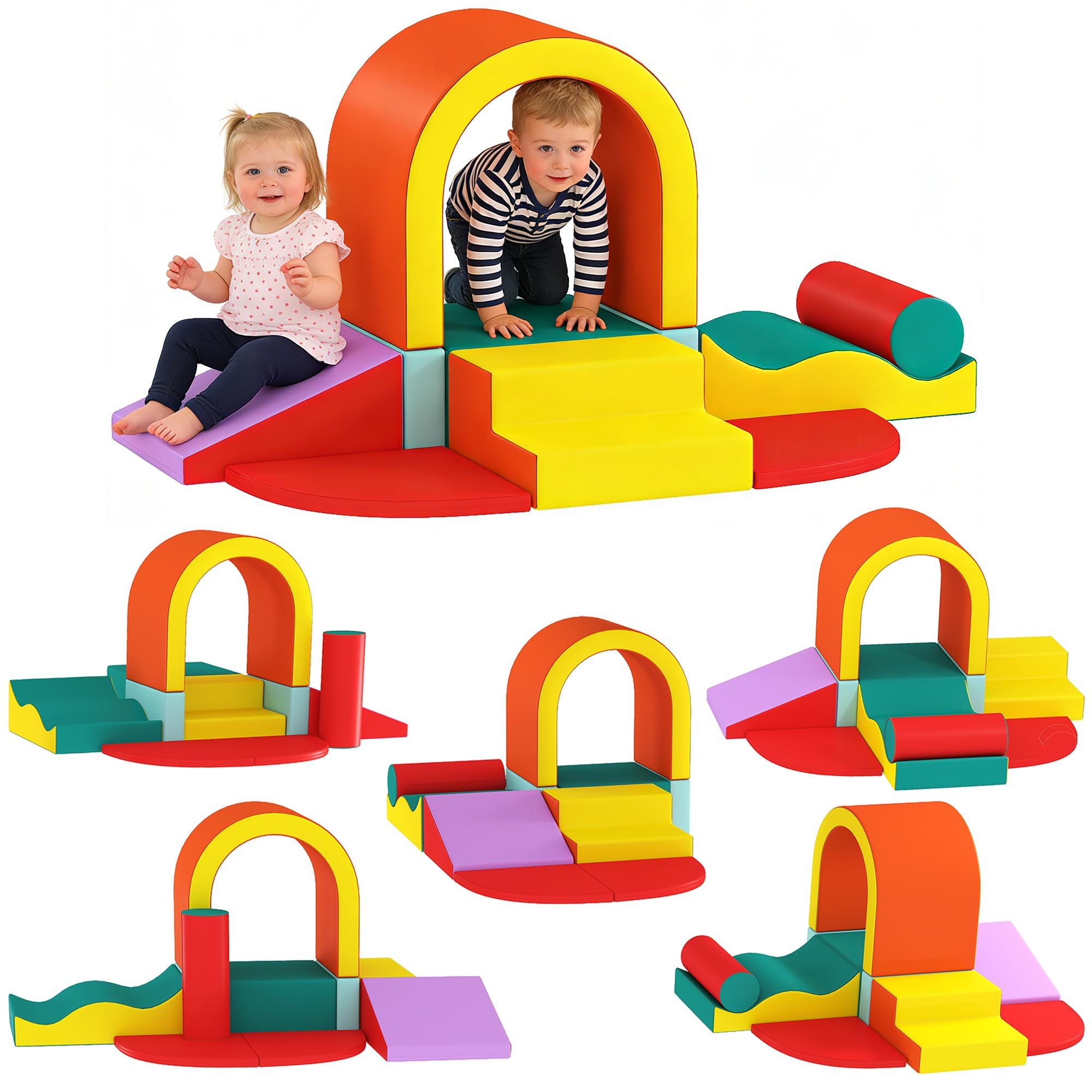 AIYAPLAY Parcours Motricité Bébé 10PCS, Mousse EPE, Housse PU, Multicolore | Module Motricité Bébé, Blocs Mousse de Construction, Jouets Éducatifs, Enfants d'Âge Préscolaire