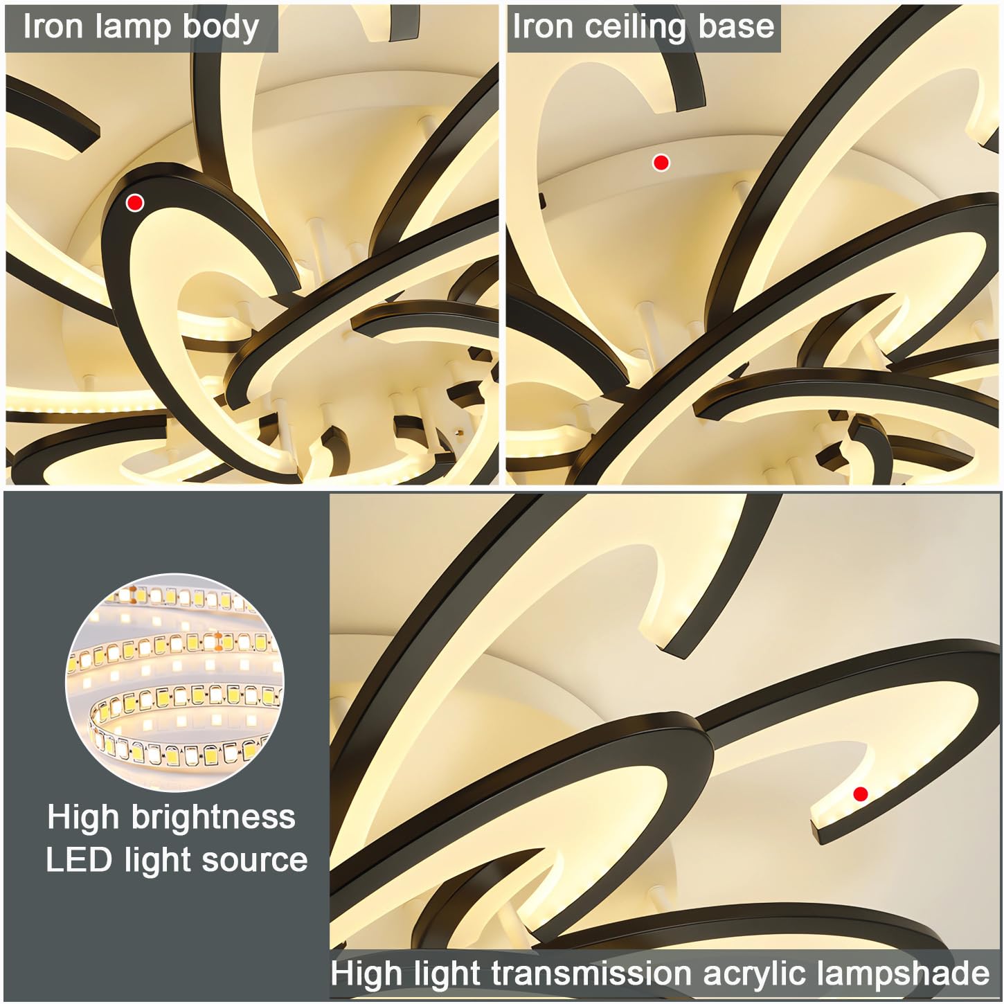 Lampa Sufitowa LED Regulacją Jasności 90 cm Kwiatowy Salonu Czarna