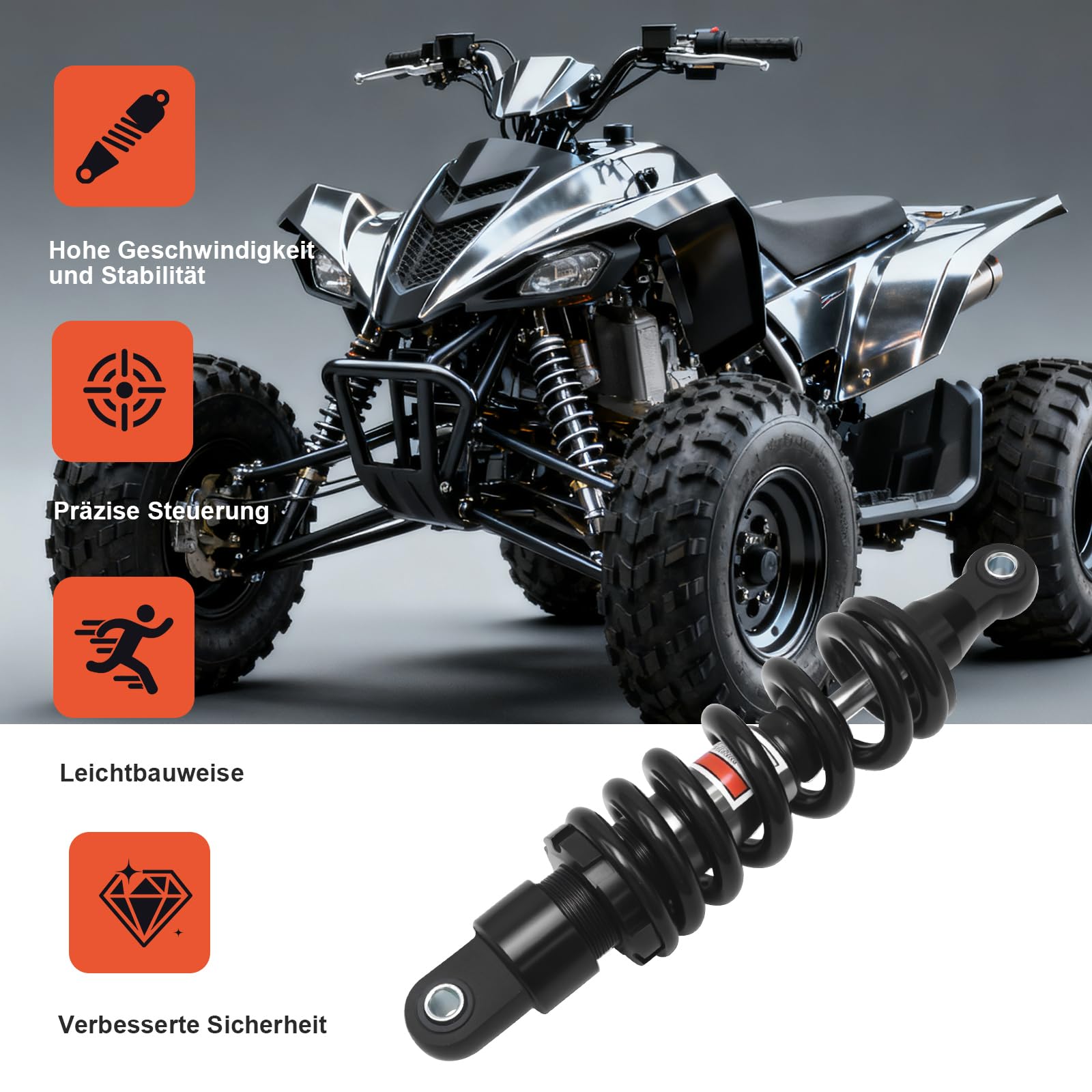280 mm Universal Federstoßdämpfer, Motorrad Stoßdämpfer Hinten für ATVs, Go-Karts, Roller, Verschiedene andere Fahrzeugtypen, Verbessert den Fahrkomfort und die Leistung