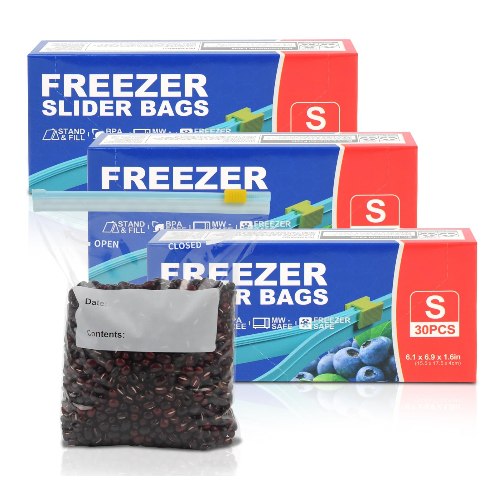 90PCS Zip Lock Food Storage Freezer Bags, TAIYUNWEI Reusable Small Freezer Bags with Expandable Bottom–Freezer and Microwave Safe, for Sanwich, Fruit, Snack, Veggie, Grain, Meat (90PCS-Small-1 Quart)
