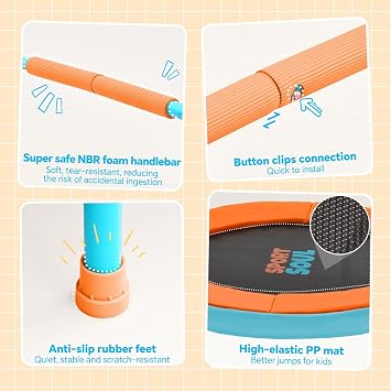 SPORTSOUL Mini Trampoline for Kids 3-6 with Super Safe Foam Handle Bar, 3ft Toddler Trampoline Indoor with No-Gap Cover for Indoor and Outdoor