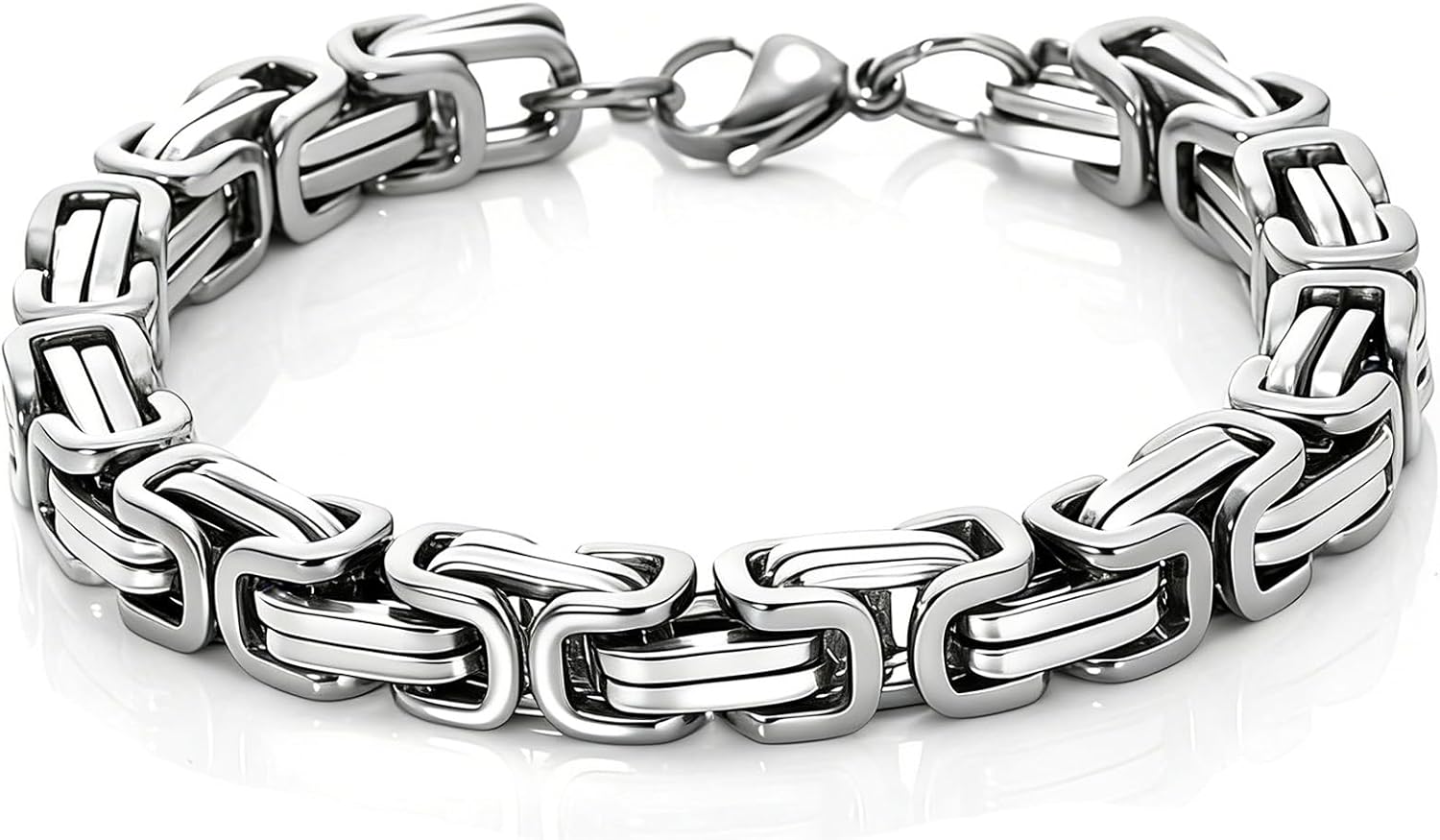 Kim Carrey Stainless Steel Bicycle Chain Bracelet for Men, 8mm Wide, Lobster Clasp, Color-Fast, Cool Durable Jewelry Gift for Him