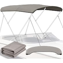 3 Bow Bimini Top Replacement Canvas Cover - 900D Polyester with Storage Boot, Waterproof & UV-Proof Sun Shade Boat Canopy without Frame for Jon Boats, Pontoon Boats Gray, 6L x 46-67"W x 72"H