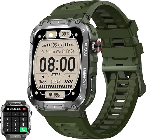 Reloj inteligente militar de 1.96 pulgadas para hombre con llamada Bluetooth, rastreador de actividad al aire libre impermeable con monitor de