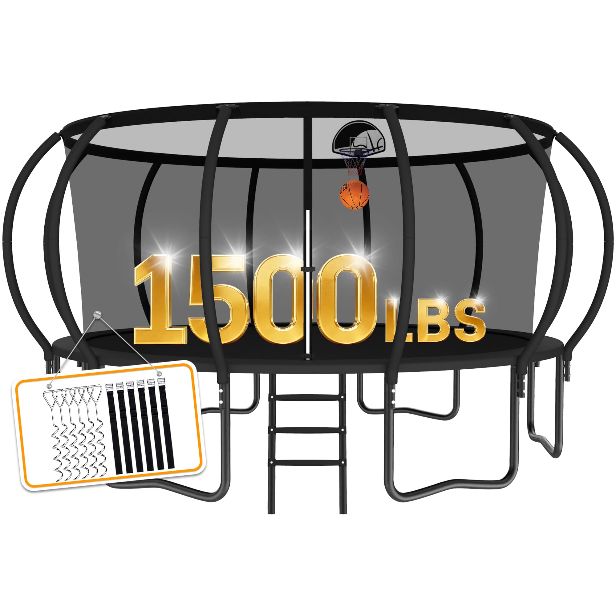 - Tranpoline 1500LBS 8 10 12 14 15 16 FT Tranpoline for Kids and Adults Tranpoline with Enclosure Net, Wind Stakes, Basketball Hoop, Heavy Duty Recreational Tranpolines - ASTM Approved