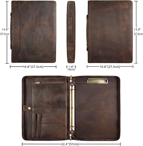 Miniatura 9 de Portafolio personalizado para hombres, organizador de cartera de tamaño legal de 8.5 x 14 pulgadas, carpeta de cuero con 3 anillos, portapapeles de