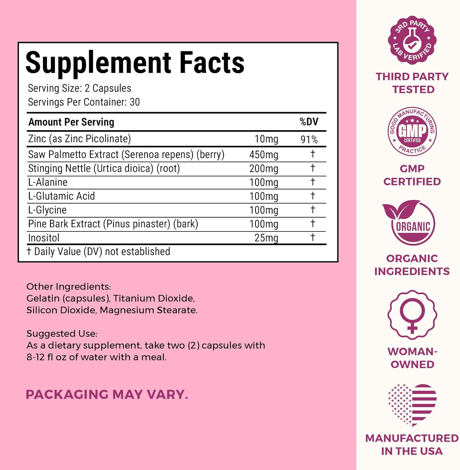 VITA-PCOS AndroBlocker Balance Supplement for Women - Stinging Nettle Capsules with Zinc & Inositol for Unwanted Facial Hair & Healthy Period - Saw Palmetto for Women Energy & Vitality - 60 Capsules