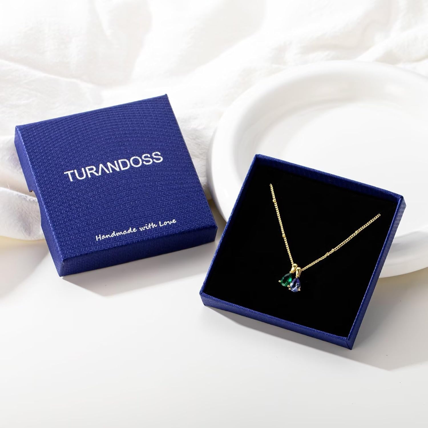 Turandoss 2 Teardrop Birthstone Necklace for Women Her – Personalized 14K Gold Plated 12 Months Created May Crystal Birthstone Pendant Necklace Jewelry, Birthday Gifts for Women Jewelry - Image 7