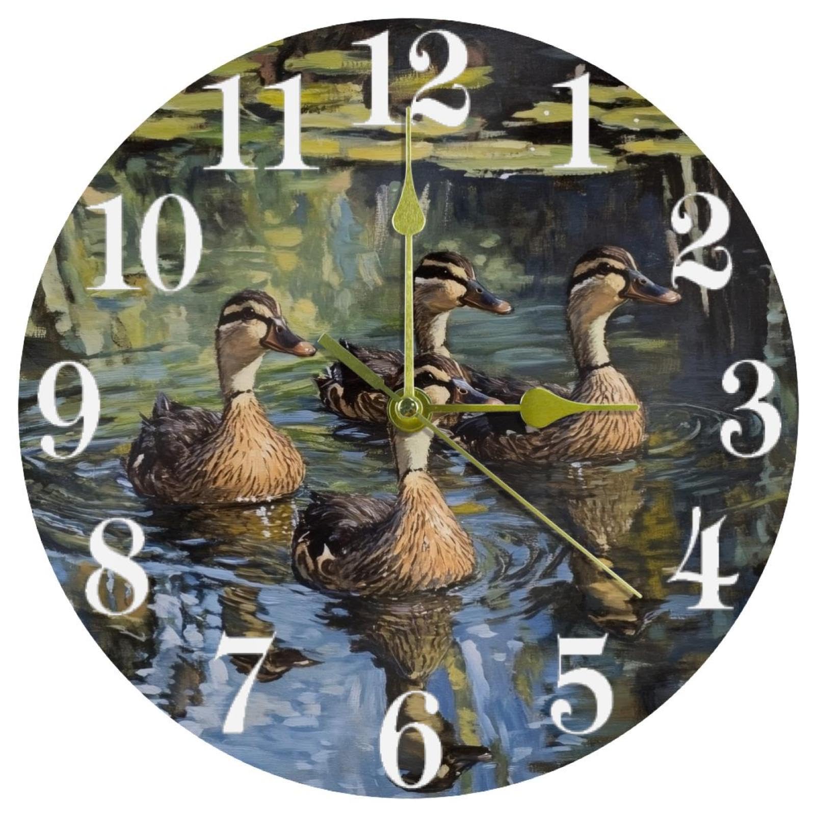 Vapokf Multicolor Indian Runner Ducks Swimming Wall Clock, Silent Non Ticking Quartz Battery Operated Round Wall Clocks Home/Kitchen/Office/School Clock