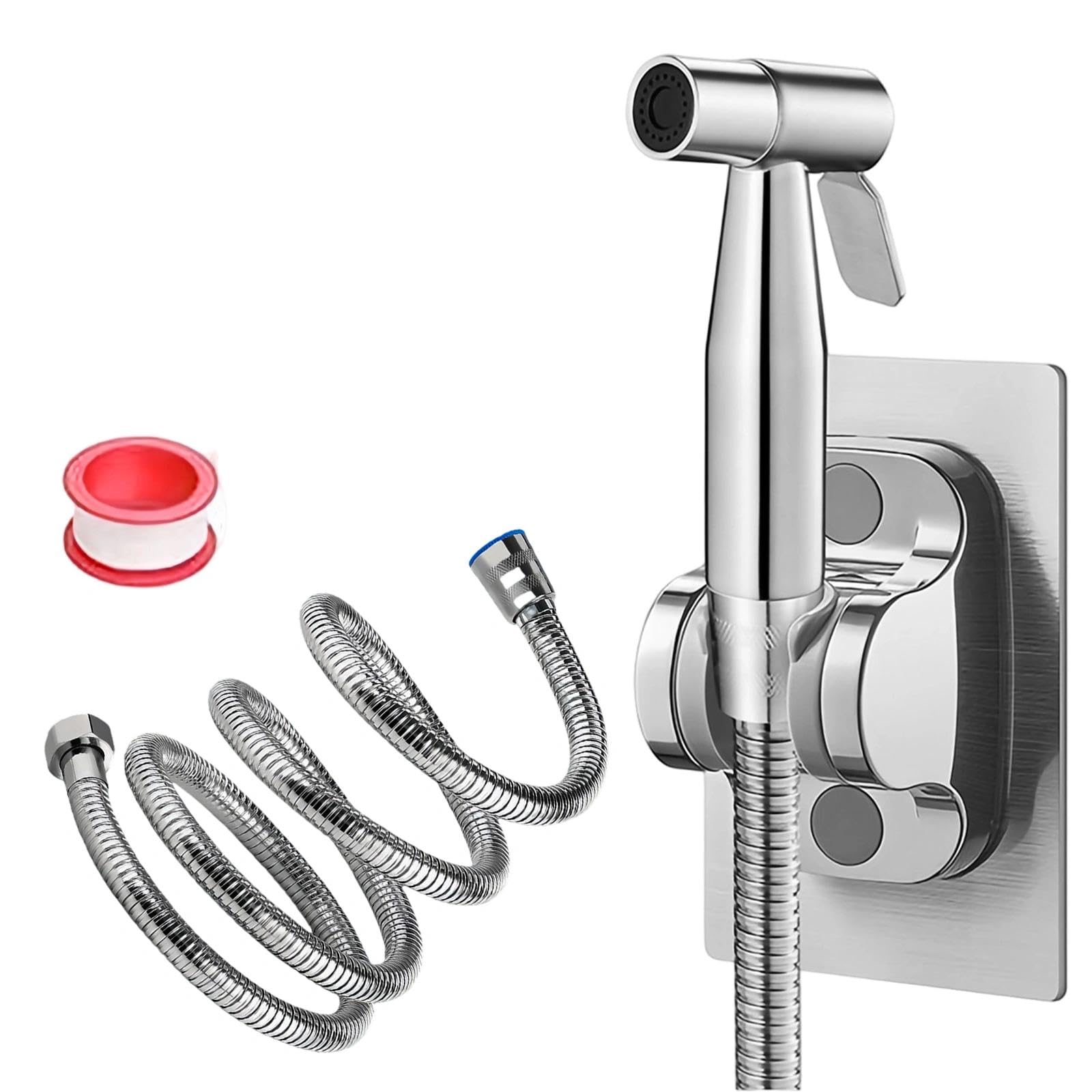 DEANKEJI 2 Metre Stainless Steel Hand Shower Toilet Set, Silver Toilet High Pressure Spray Gun, Toilet Shower Hand Shower, Hand Bidet Spray Set, for Kitchen, Bathroom, Hotel