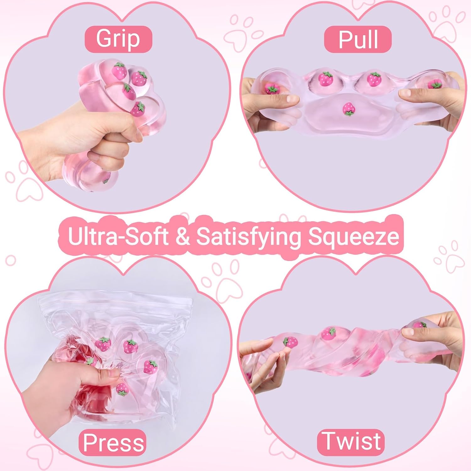Big Taba Squishy Cat Paw Fidget Toy, Squishies Squeeze Toys for Girls 4-8, Ultra-Soft Sticky Sensory Toy Party Favors for Kids 8-12, Autism Stress Relief (Light Pink)