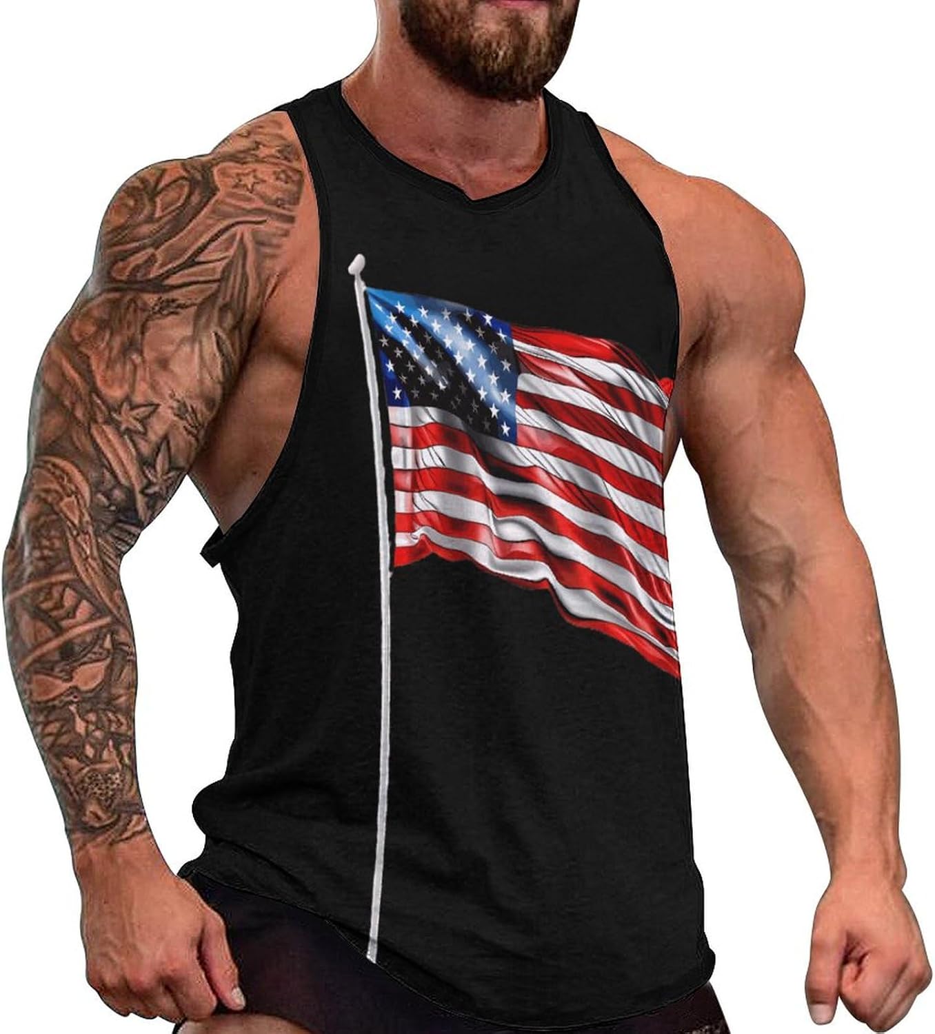Men's Patriotic Tank Top, Sleeveless Workout Shirt, Black