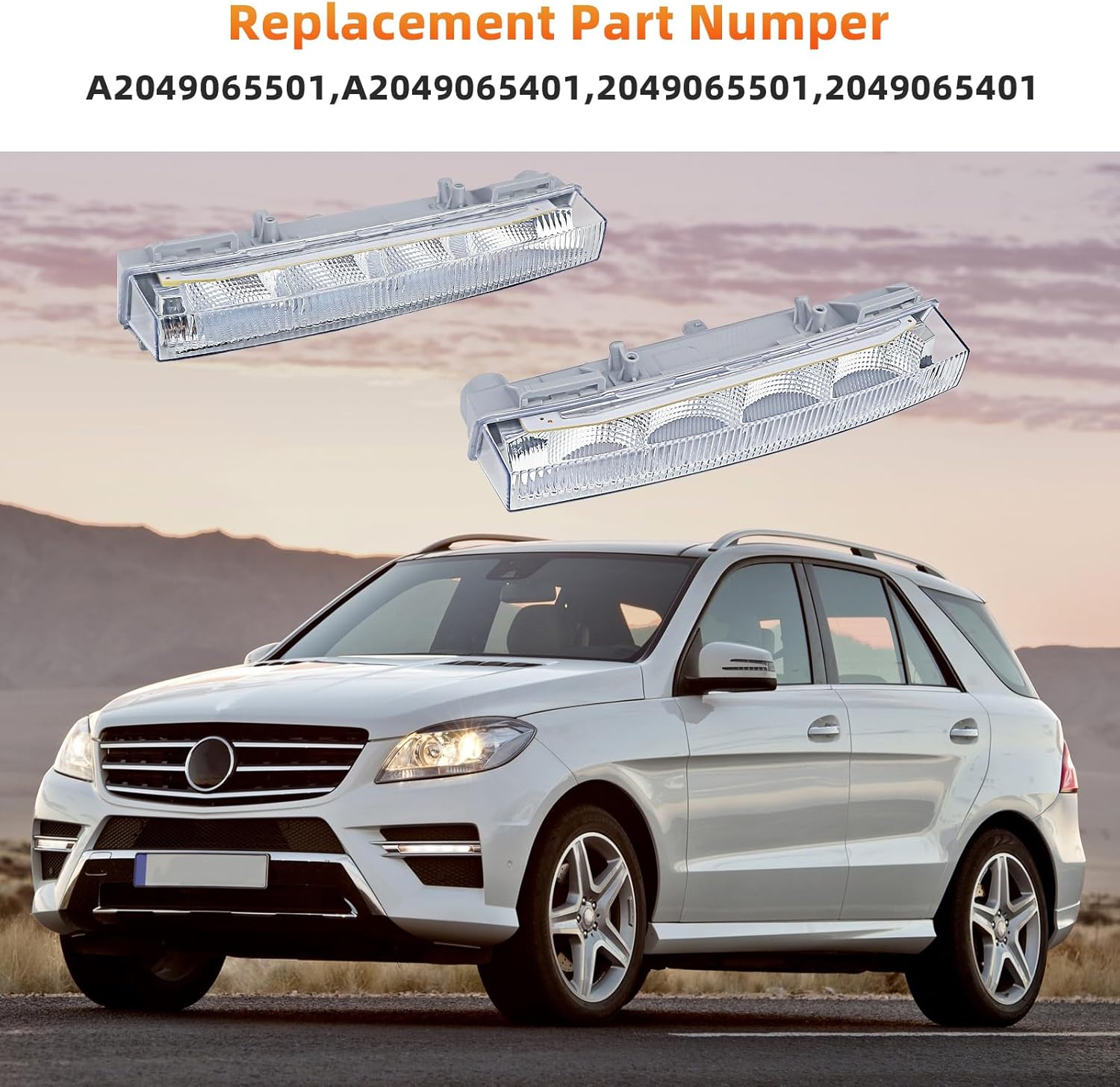 1 Pair LED Daytime Running Light DRL Fog Lamp Compatible with Mercedes Benz W166 ML350 ML550 ML63AMG 2013-2014 X204 GLK250 GLK350 2013-2015 Replaces A2049065401 A2049065501