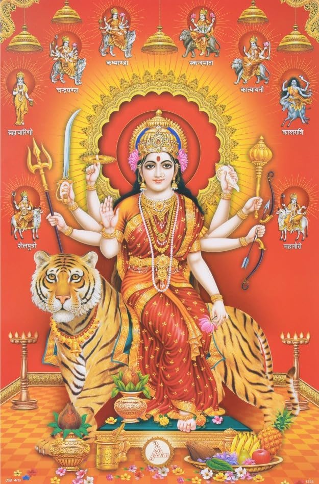 Eoi Marketing Nine Devi's/Hindu Goddess Religious Wall Decor Paper Poster For Bedroom, Living Room, Kids Room, Office (Paper Print, 12X18 Inch, Rolled With Safety Tube) Unframed Poster