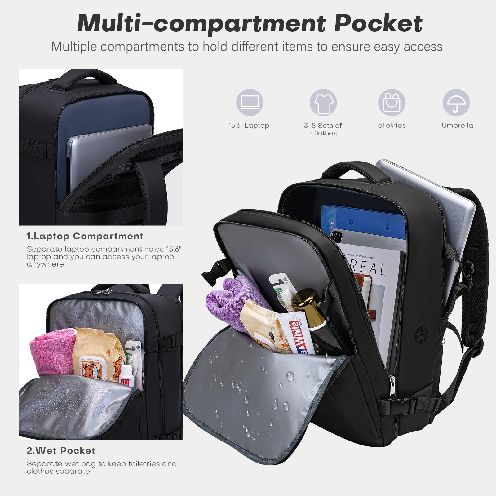 Xkdoai Zaino 45x36x20 per Easyjet, Bagaglio a Mano Dimensioni adatte Borse Cabina Valigia Zaini Casual Unisex Borsone da Viaggio Impermeabile Casual Daypack per Scuola Trekking Lavoro