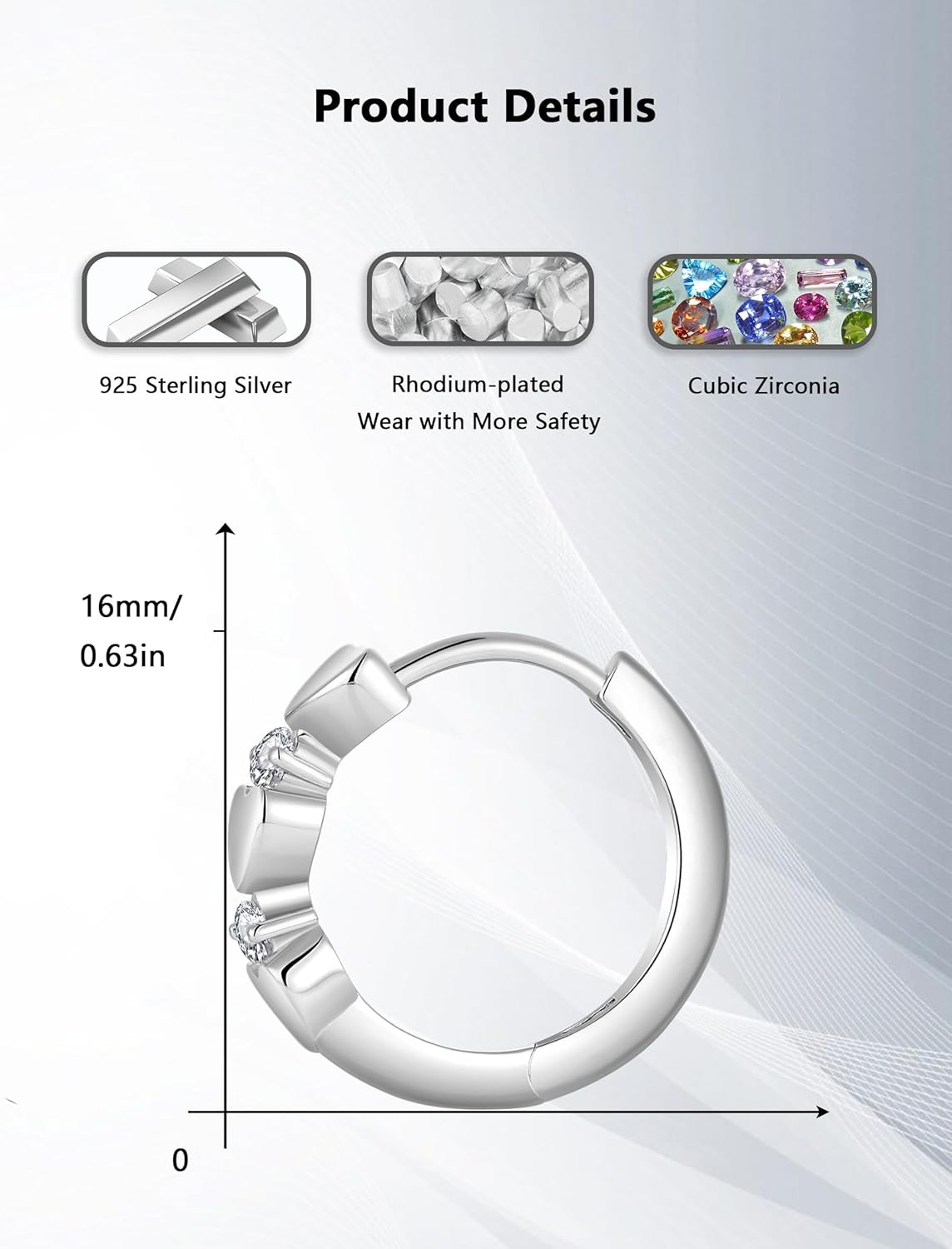 Hoop Earrings for Women 925 Sterling Silver Cut Cubic Zirconia Heart Huggies Earrings Handmade Jewelry Gifts