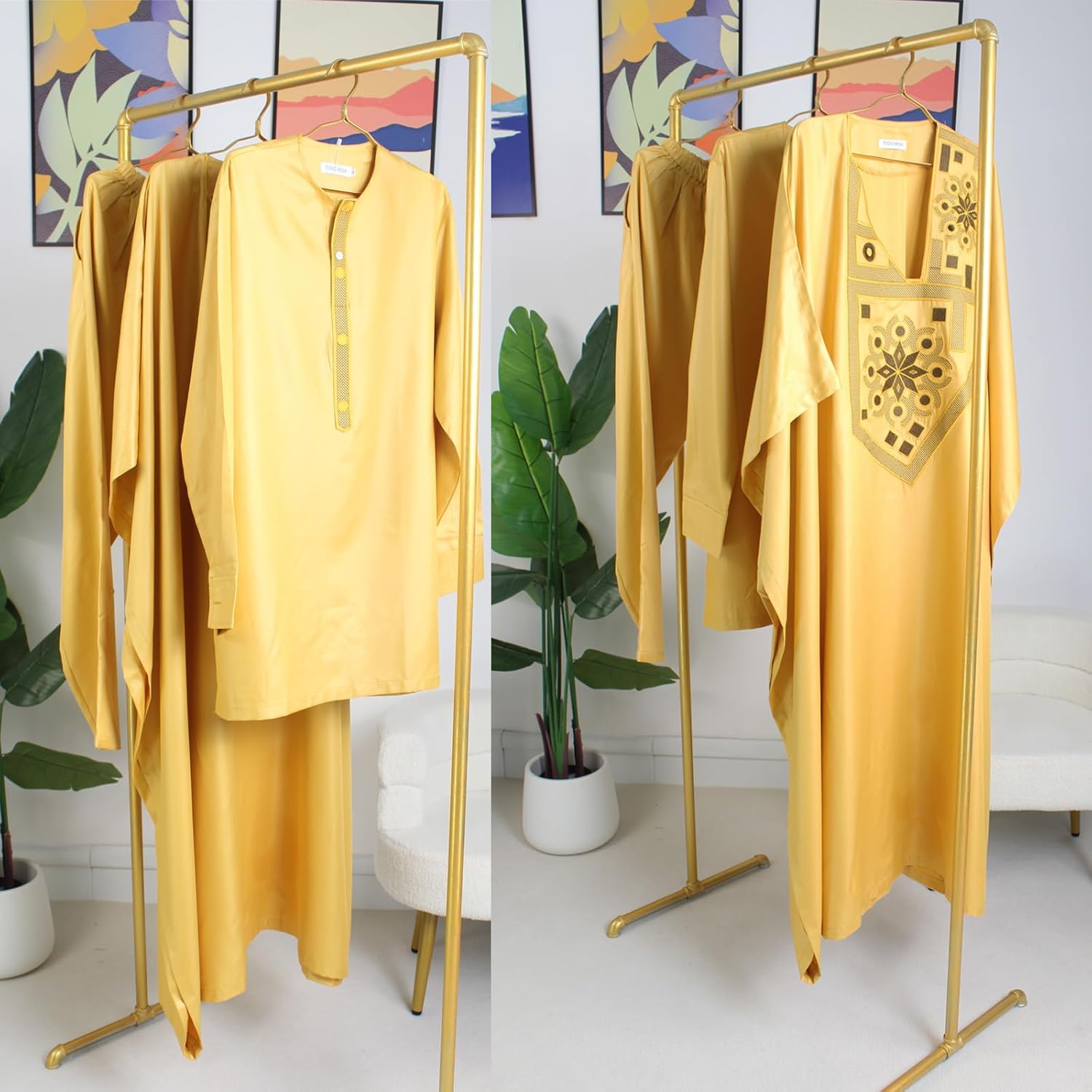 TIDOIRSA Mens African 3 Piece Set Traditional Suit Emboridery African Mens Agbada Dashiki Shirt And Pants Outfit - Image 5