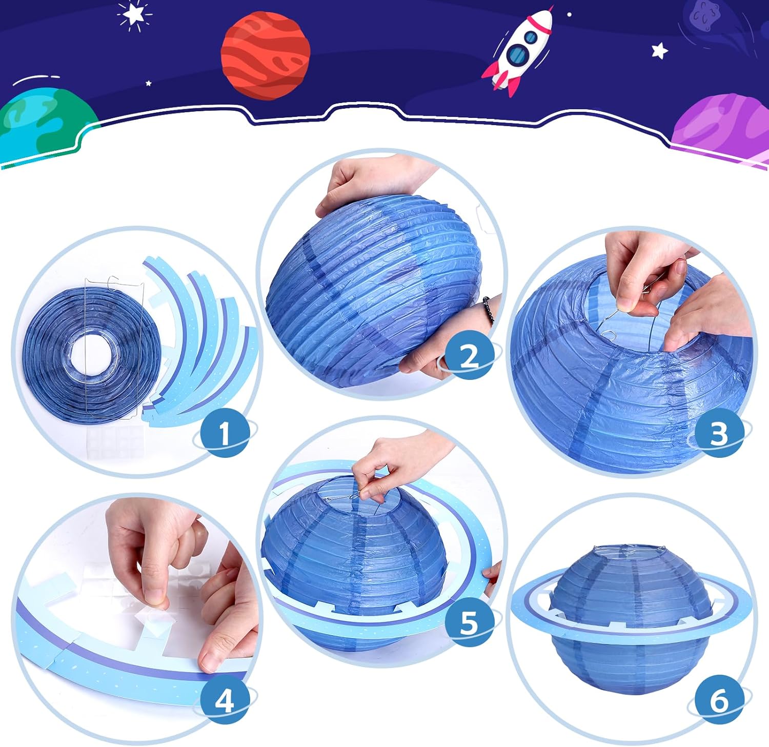 8 pcs Planet Paper Lanterns,10 inch Outer Space Party Decorations, Solar System Hanging Paper Lanterns for Kids Birthday Baby Shower Science Classroom Home Decor