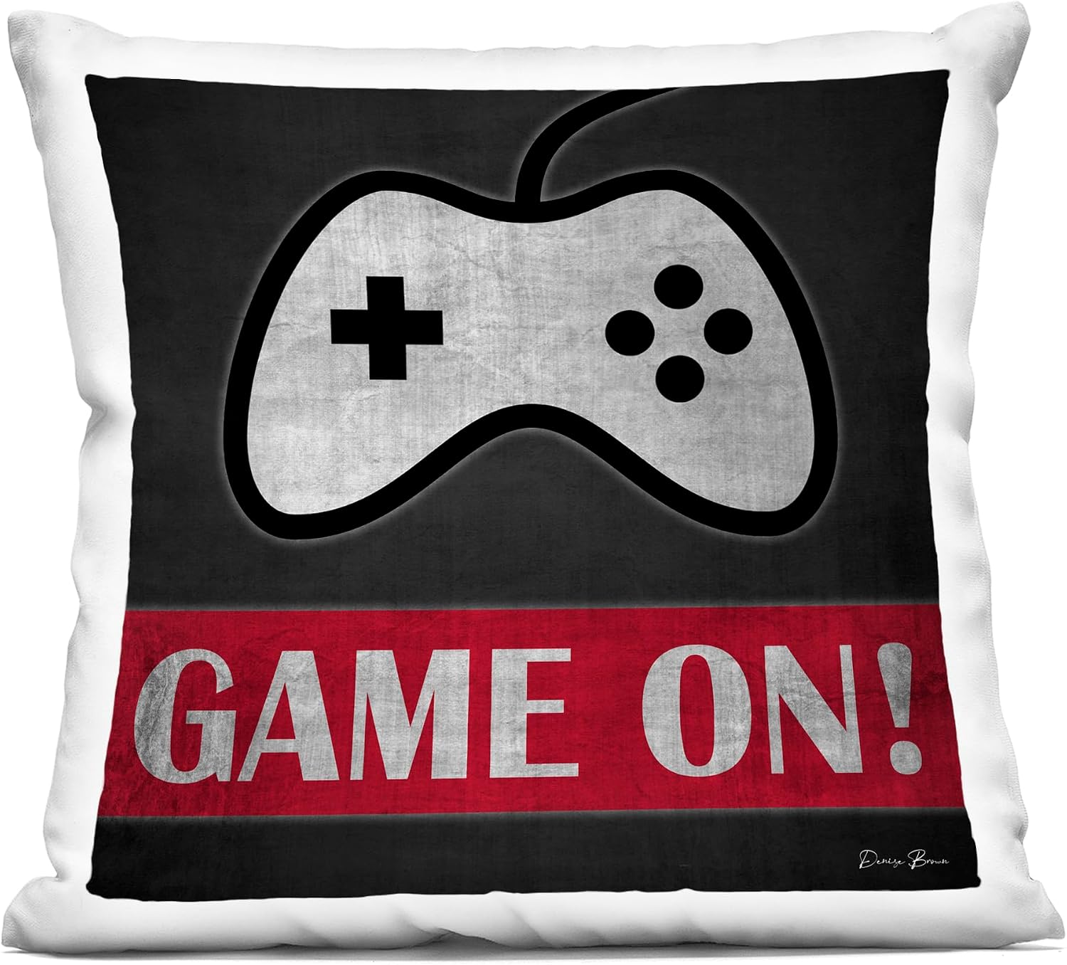 Stupell Industries - Game On Bold Gamer Phrase Retro Controller Indoor Pillow, 18 x 18 - Made in USA - By Denise Brown