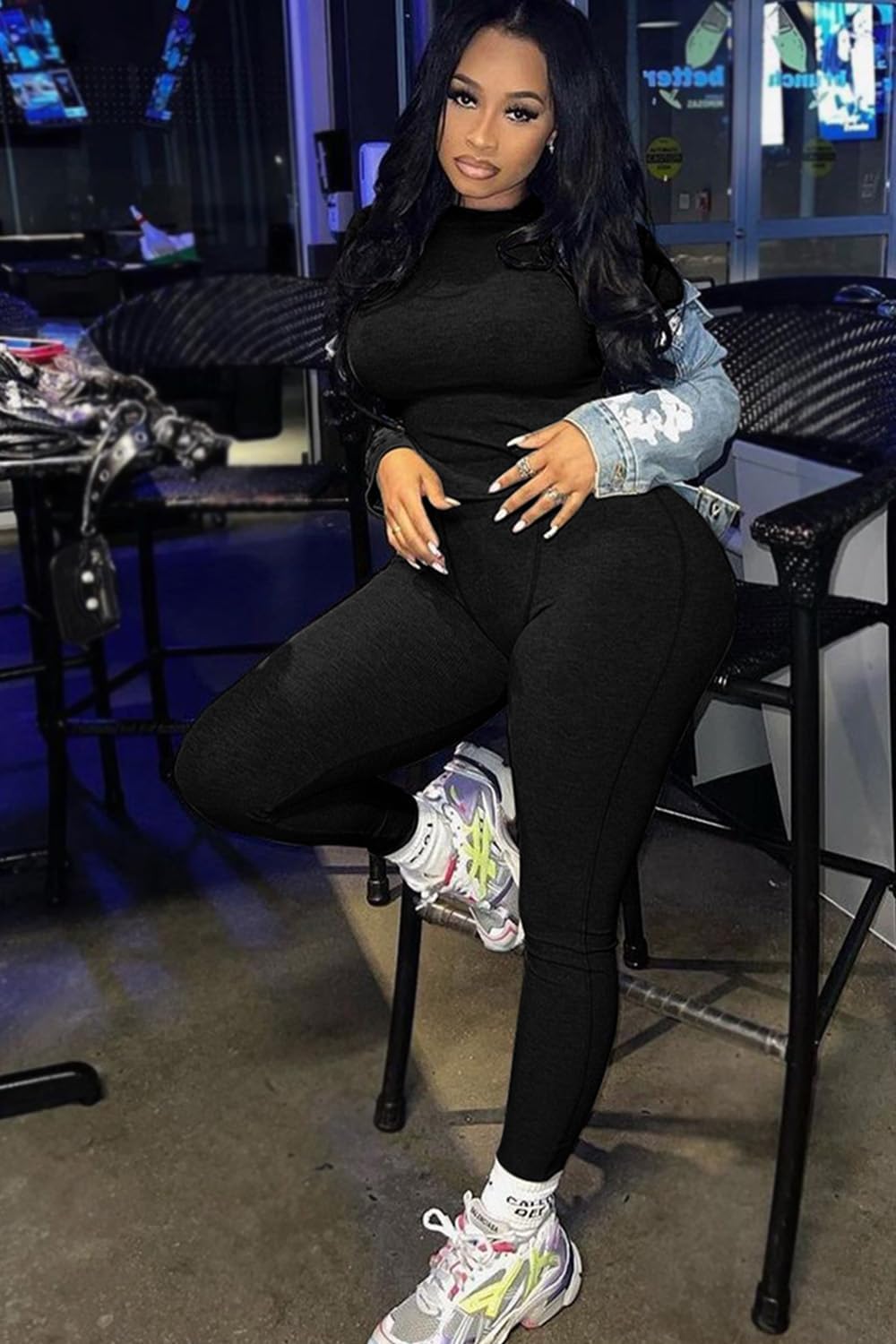 LICOBOD XS-3XL Women's 2 Piece Outfits Ribbed Long Sleeve Set Fitted T-shirt High Waist Elastic Leggins Casual Matching - Image 4