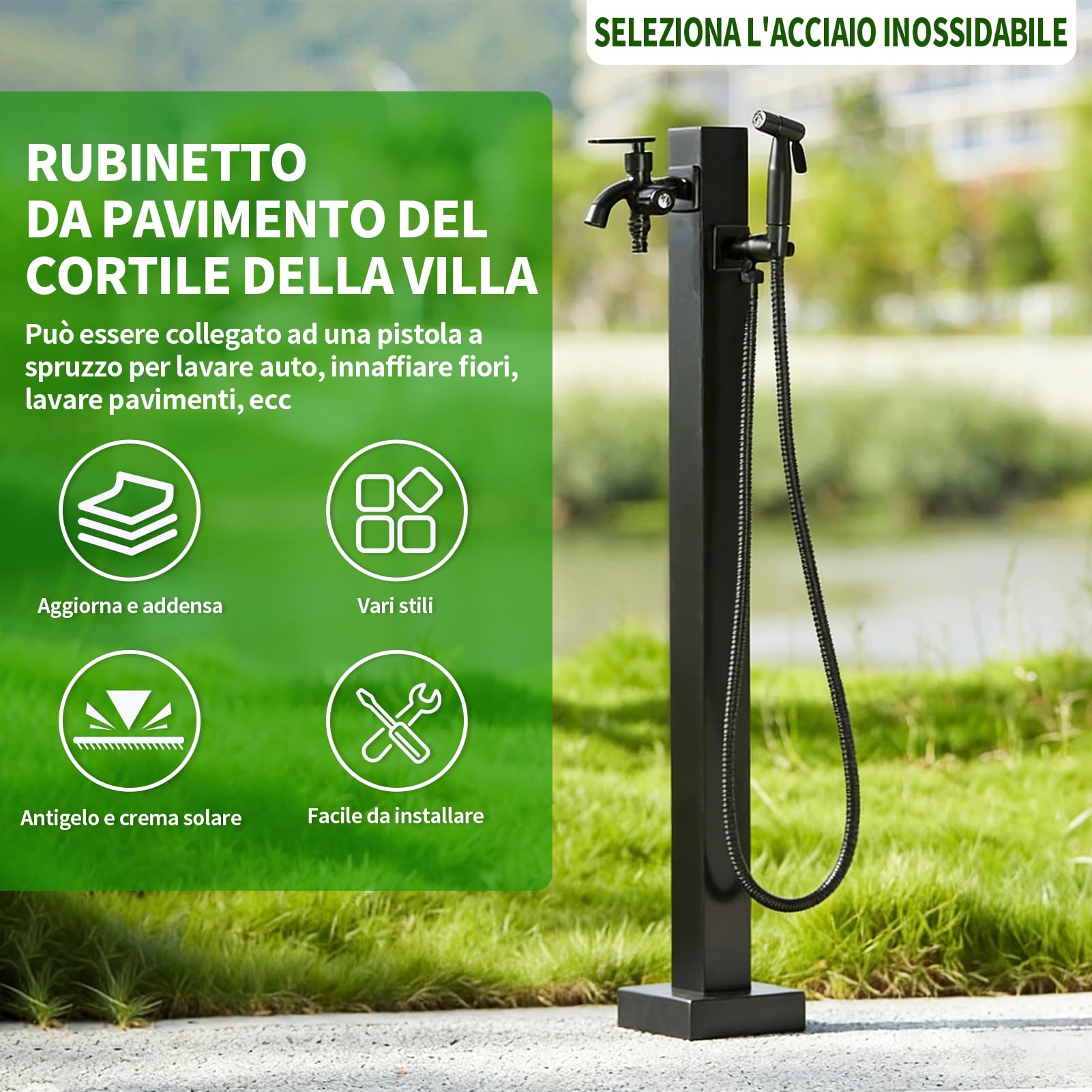 Robinet d'Extérieur Vertical en Acier Inoxydable, fontana da giardino esterno, Design Moderne et Élégant, Hauteur 60cm ou 95cm, Antigel Intégré, Pour Jardin, Terrasse, Villa