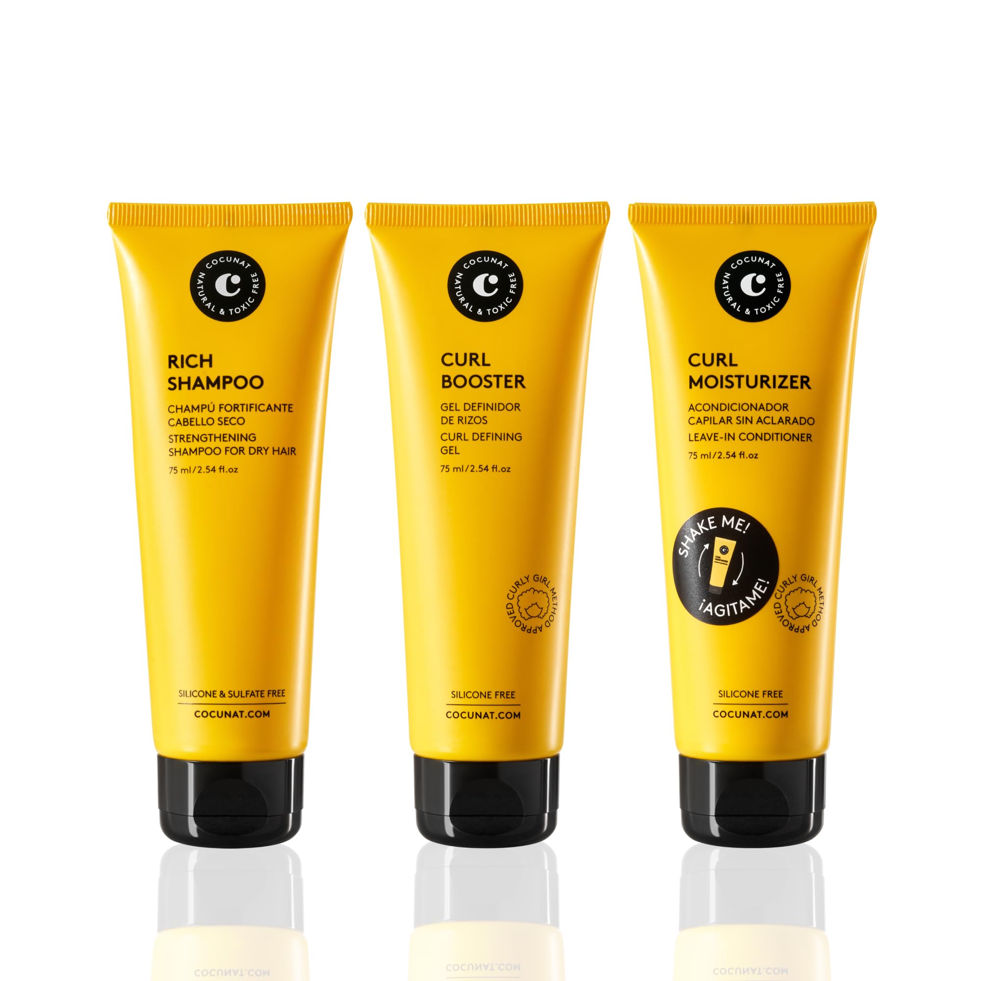 COCUNAT - Travel Size - Pack Curl Booster + Curl Leave In Moisturizer + Champú Rich - Definición de Rizos - Anti Frizz - 75 ml
