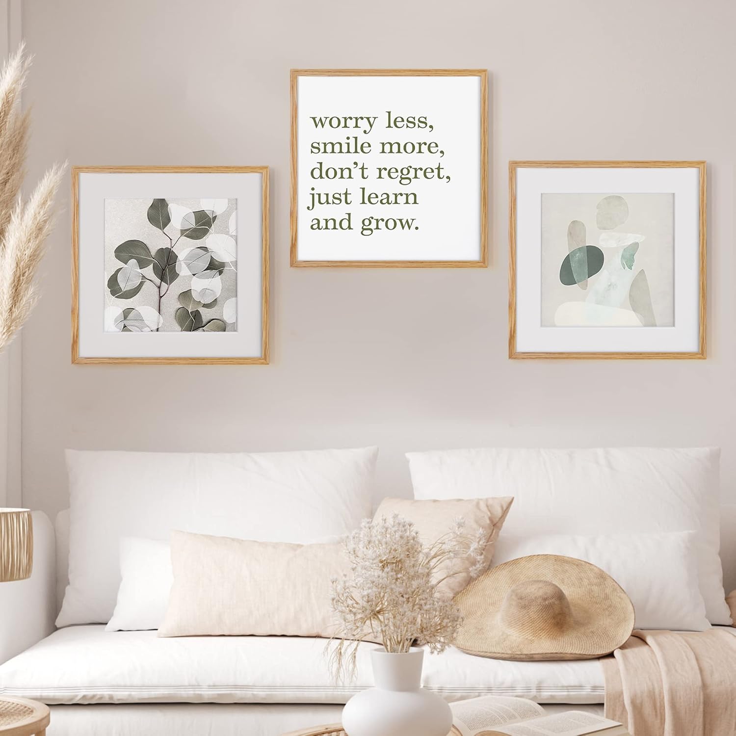 Solid Oak Wood 16x16 Picture Frames, 16"x16" Picture Frame Matted to 12"x12", Square Frames 16 x 16 with Tempered Glass, 16 by 16 Photo Frame for Wall (Beige Oak Color, 3 Pack) Oak 16x16 - 3P