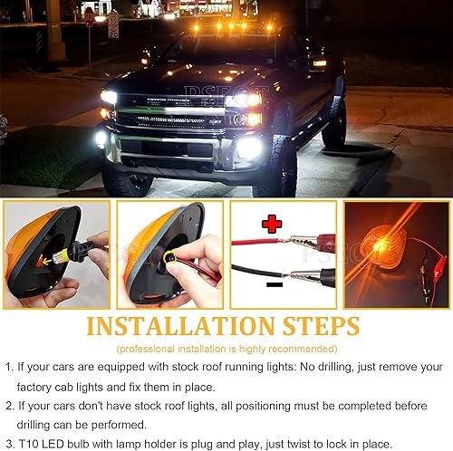 Miniatura 5 de PSEQT Luces Marcadoras de Techo de Cabina 10 LED Ámbar Luces de Gálibo Superiores Compatibles con Ford 1999-2016 F150 F250 F350 F450 F550 Super Duty