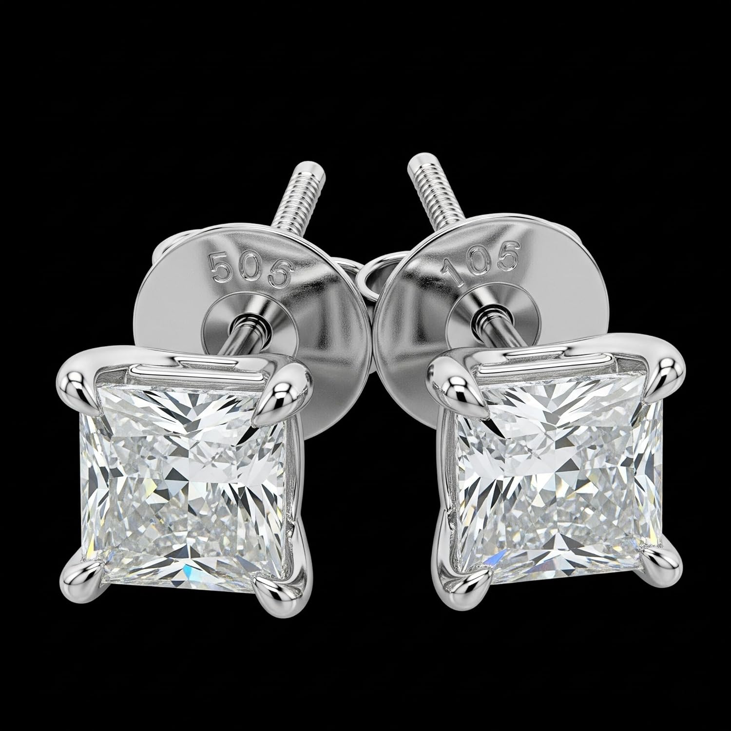 Princess Cut Diamond Stud Earrings – 0.05CT I3 Clarity – 14K White Gold with Secure Screw Back – Elegant & Timeless Jewelry for Women & Men
