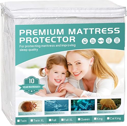 Miniatura 10 de WINKAURA Protector de colchón Queen (6-10 pulgadas de profundidad), funda de colchón impermeable con cremallera, suave, transpirable, segura para la