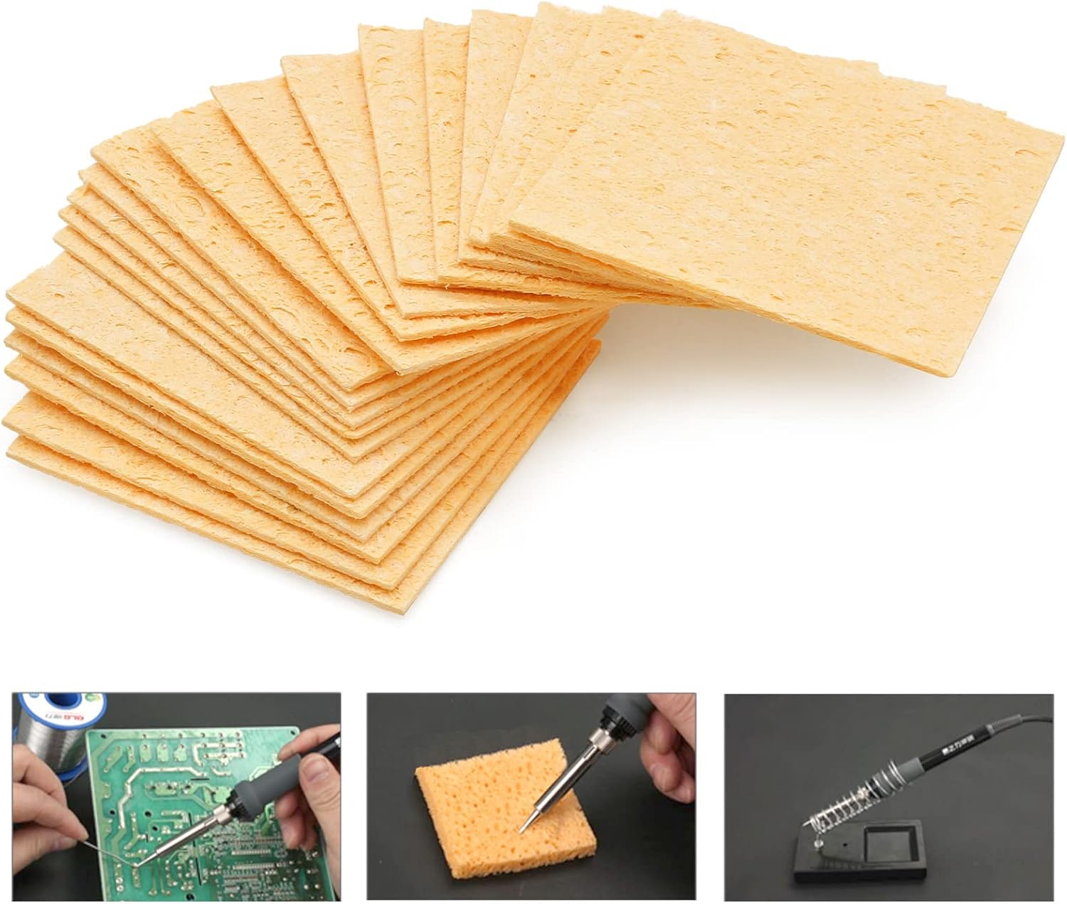 20Pcs Yellow Replacement Soldering Sponge,60mm x 60mm Square Solder Tip Cleaning Spong Soldering Iron Cleaning Sponge for Soldering Tips (2.4x2.4 Inch,Square)