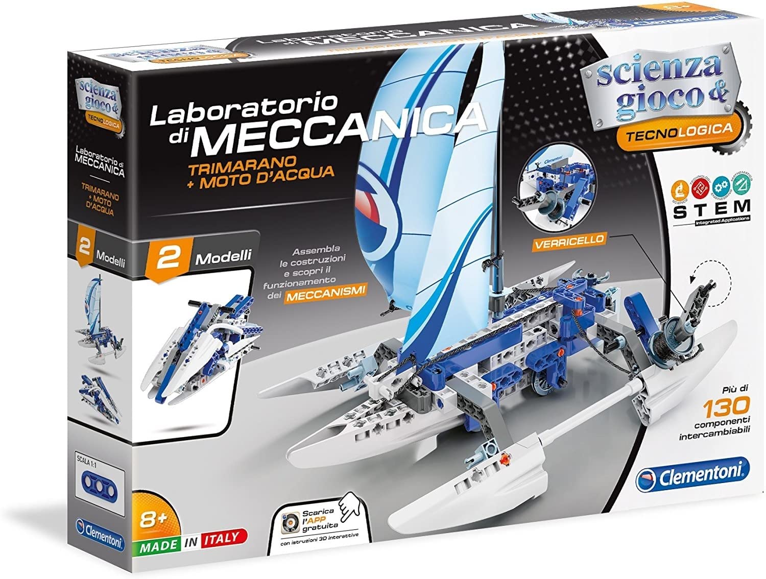 Clementoni - 19048 - Scienza e Gioco - Laboratorio di Meccanica - Trimarano + Moto d'Acqua - Made in Italy - Set Costruzioni Bambini 8 Anni+ (Versione in Italiano)
