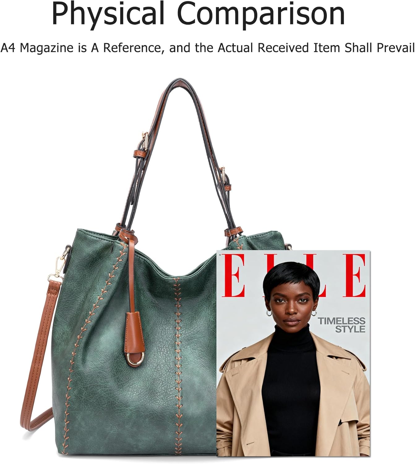 myfriday Vintage Hobo Shoulder Bag for Women Soft Leather Bucket Tote Bag Fashionable Structured Purse with Rivet Detail - Image 4