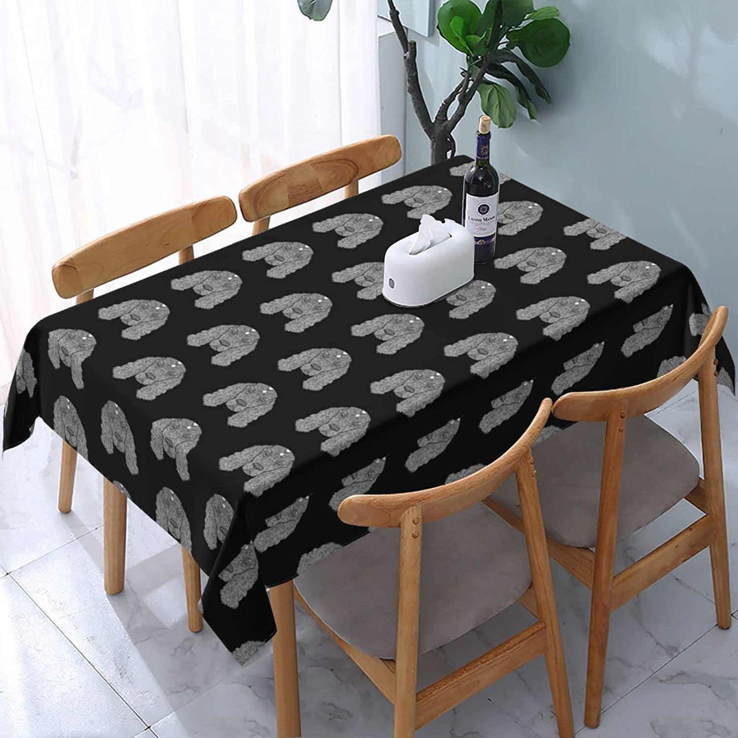 ReesEt Black White Cocker Spaniel Rectangle Tablecloth Dust-Proof Tabletop Decoration Wrinkle Resistant Table Cover - 137 x 183 cm