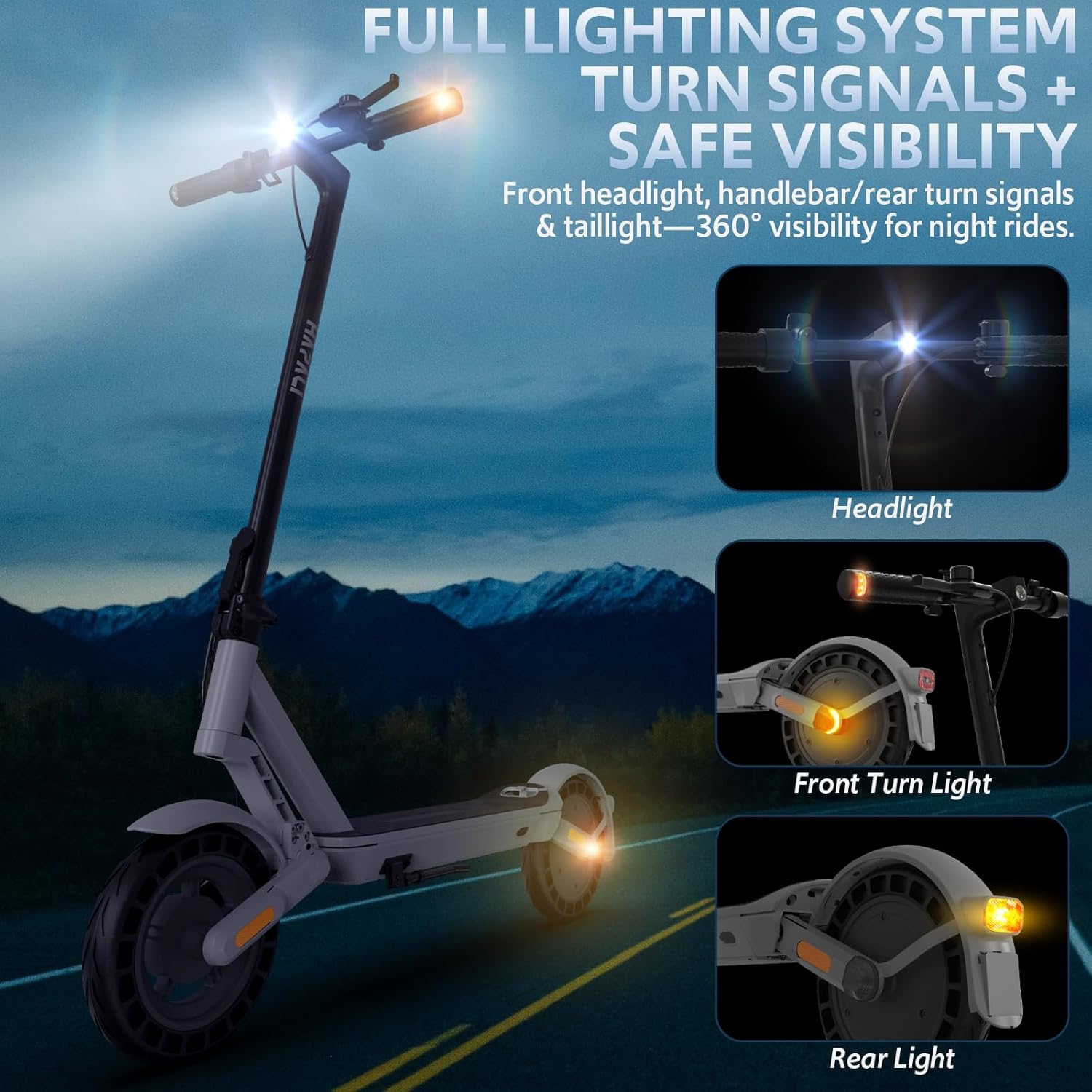 Electric Scooter for Adults with Double Swing-Arm Suspension, 600W Motor & 21-Mile Range - 10" Tires & Full 360° Lights